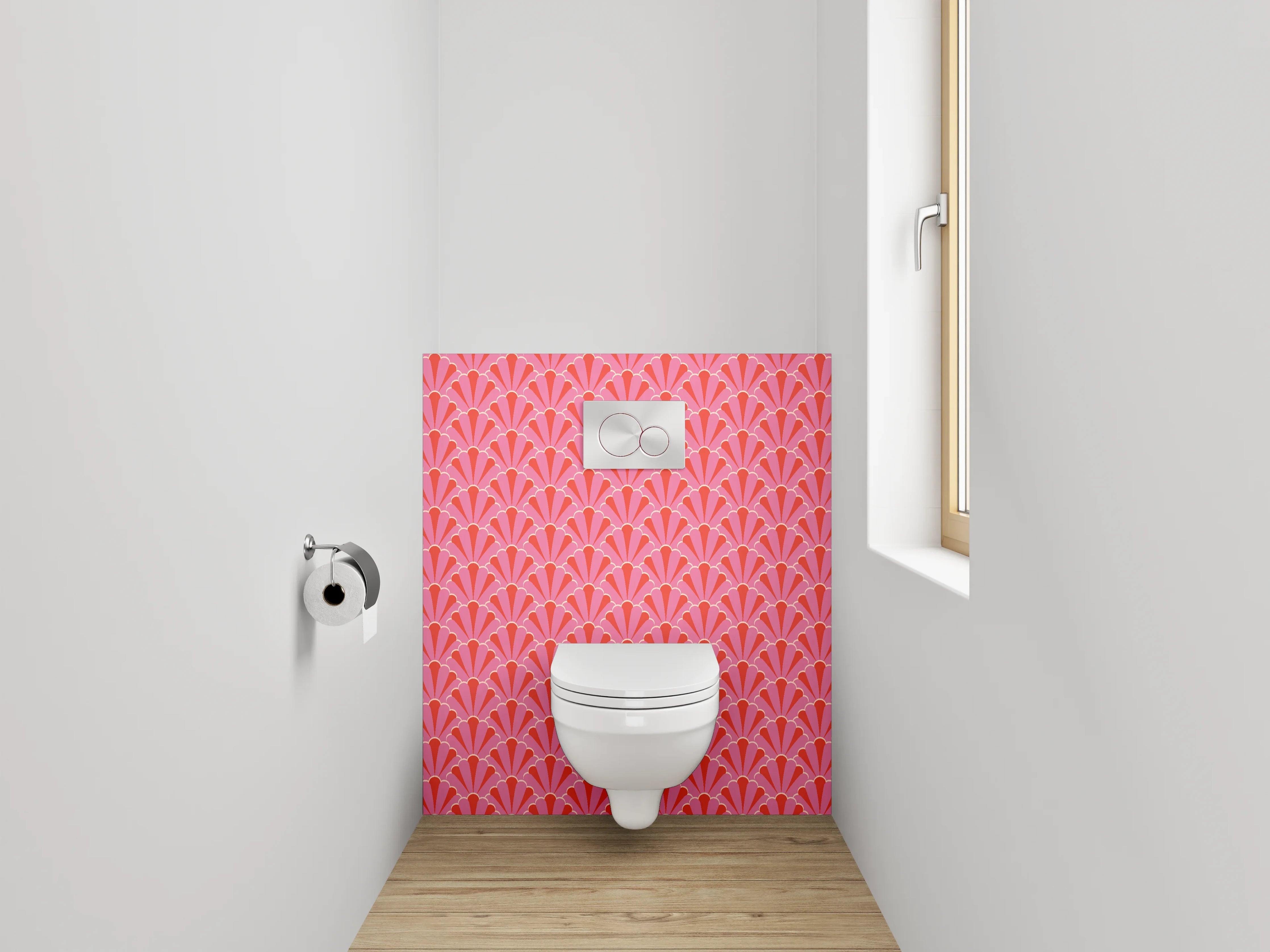 WC-Rückwand - Retro Fächer-Muster Rosa-Rot