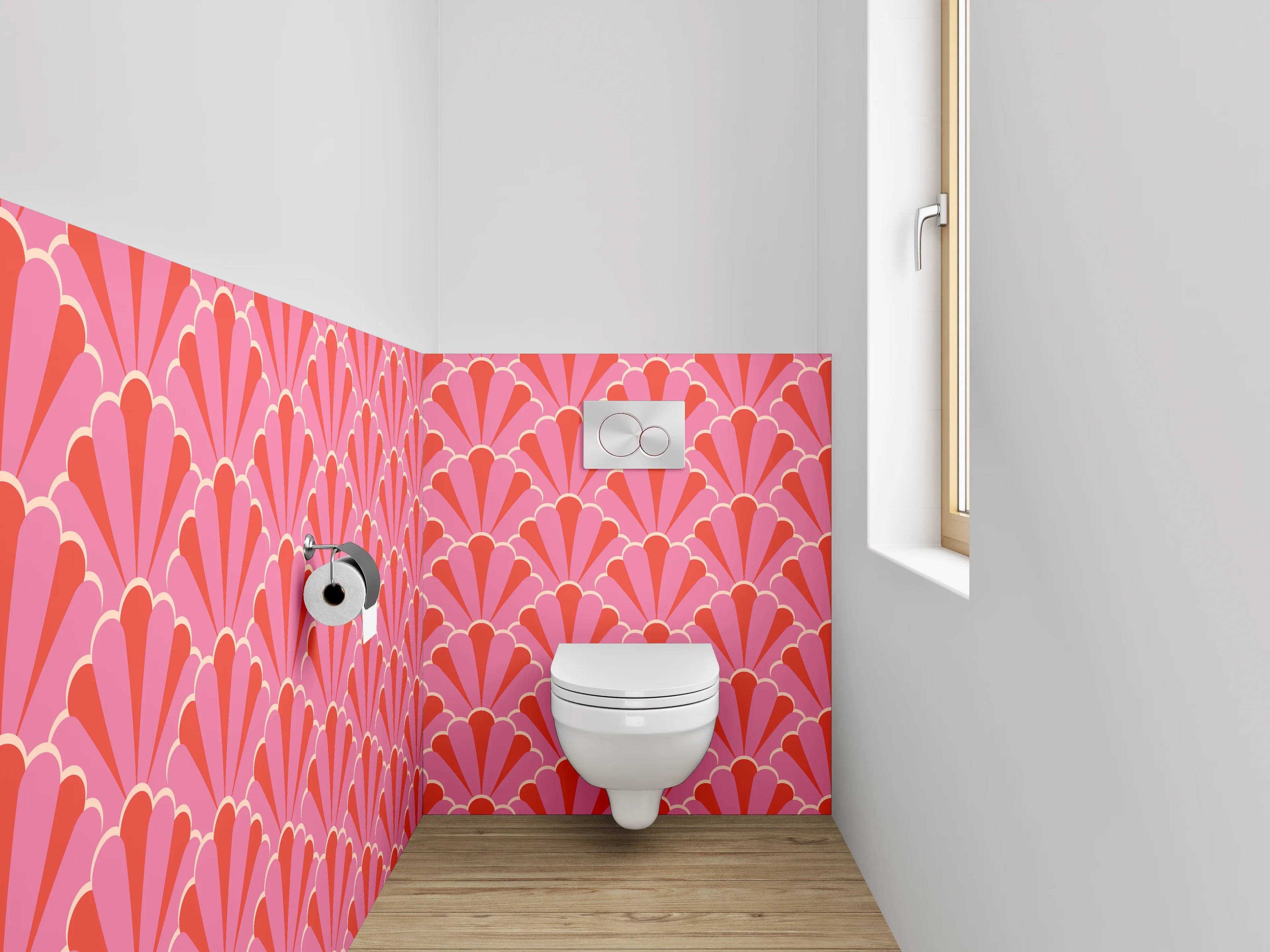 WC-Rückwand - Retro Fächer-Muster Rosa-Rot