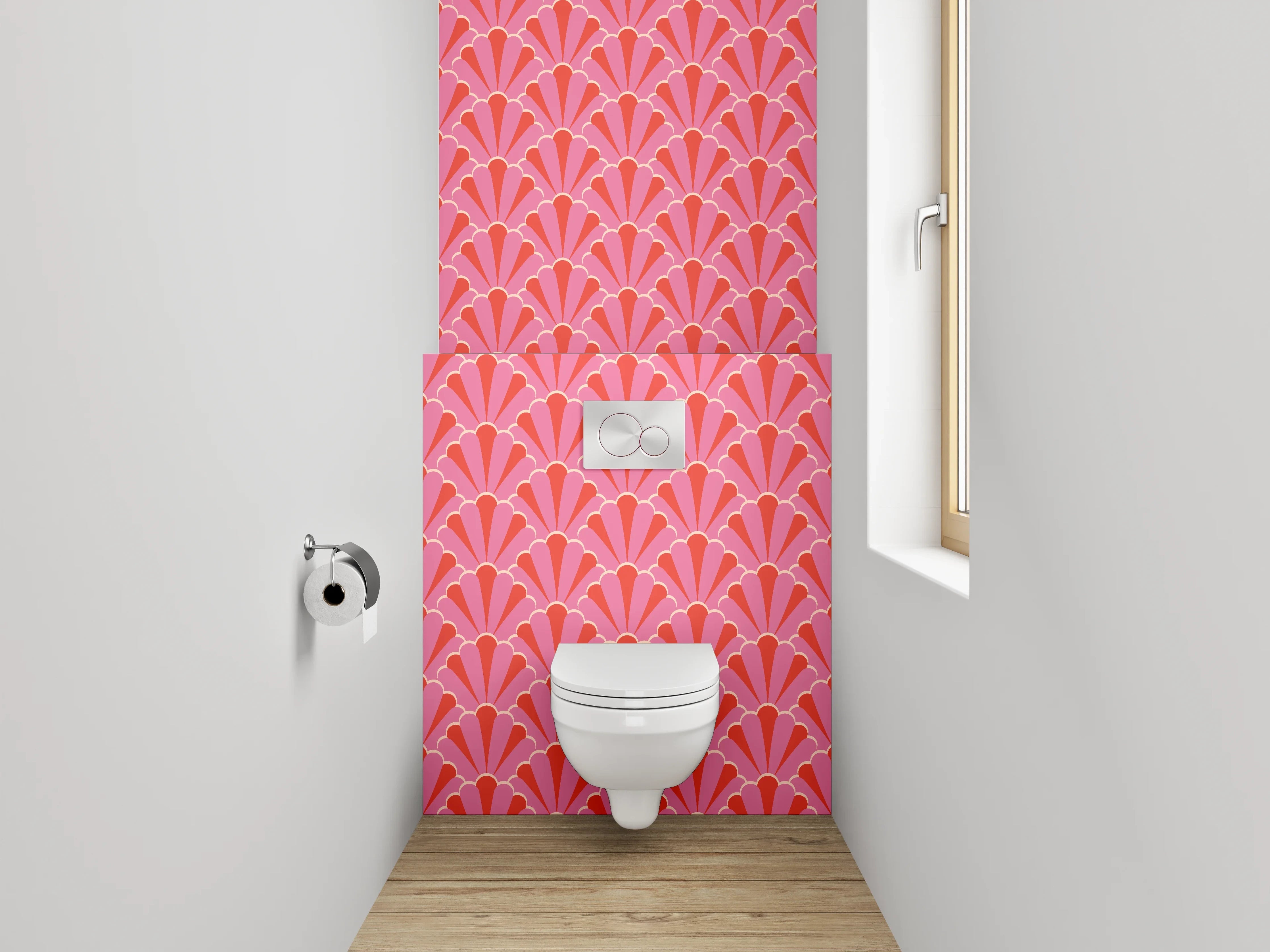 WC-Rückwand - Retro Fächer-Muster Rosa-Rot