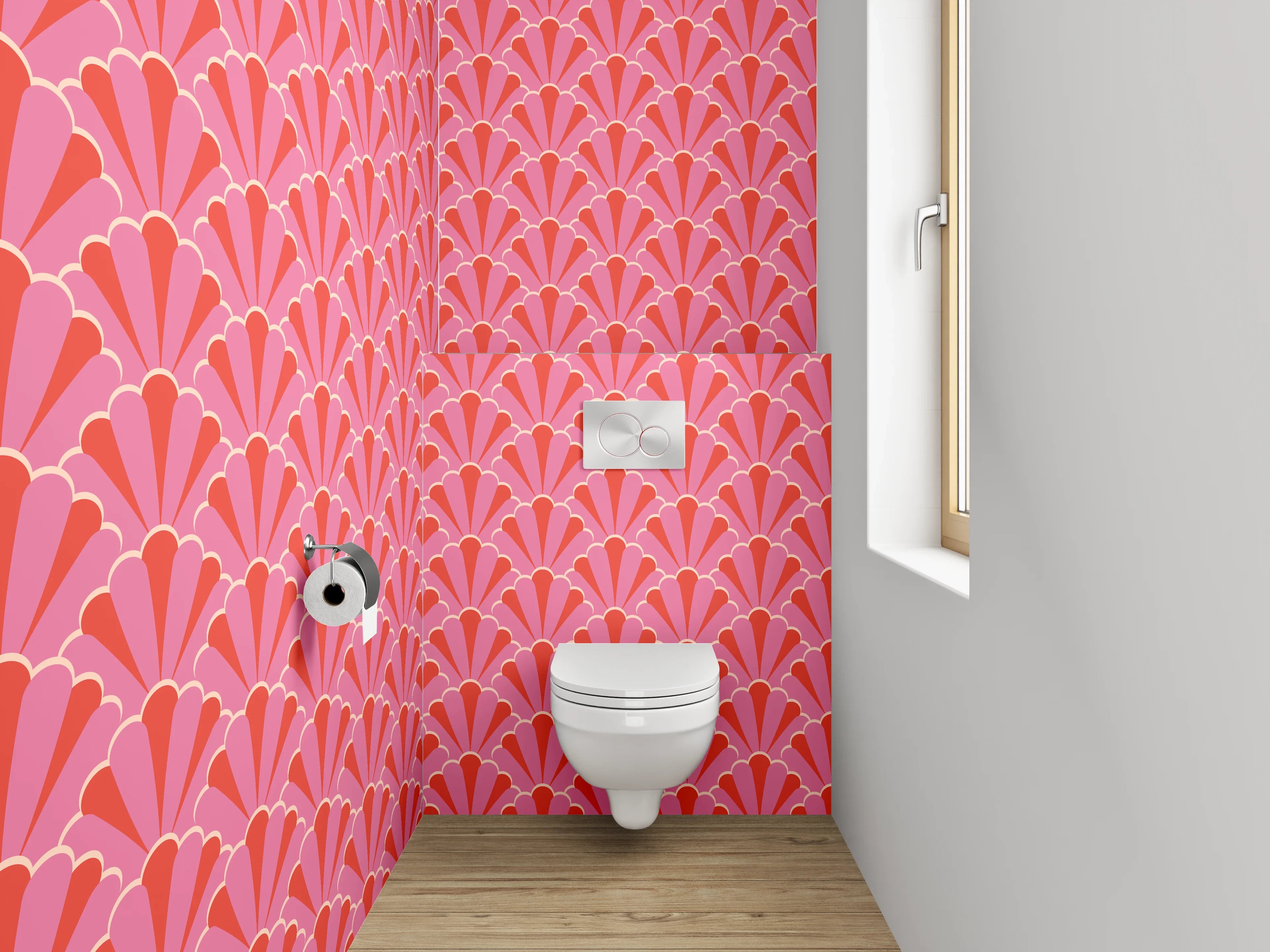 WC-Rückwand - Retro Fächer-Muster Rosa-Rot