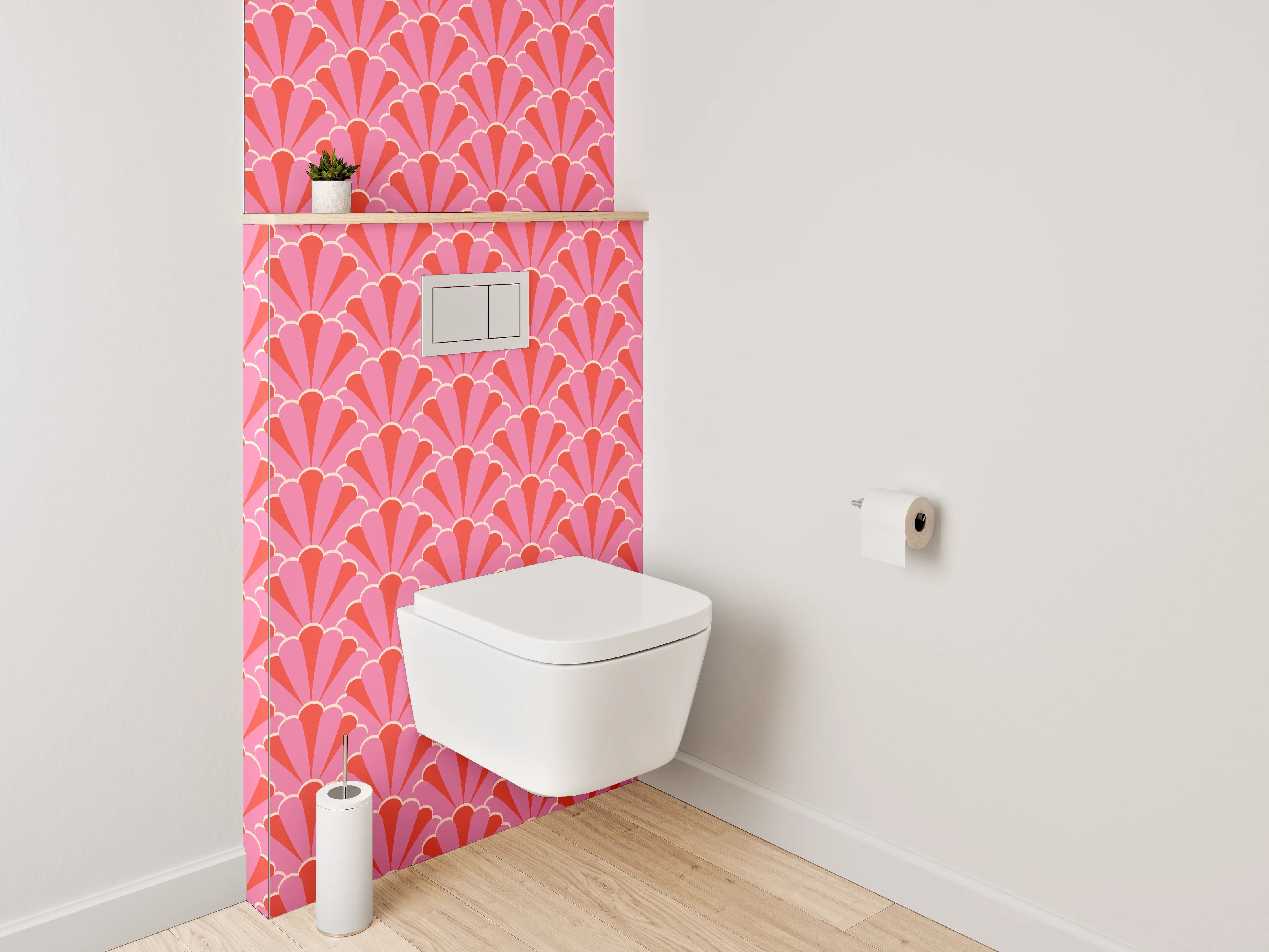 WC-Rückwand - Retro Fächer-Muster Rosa-Rot