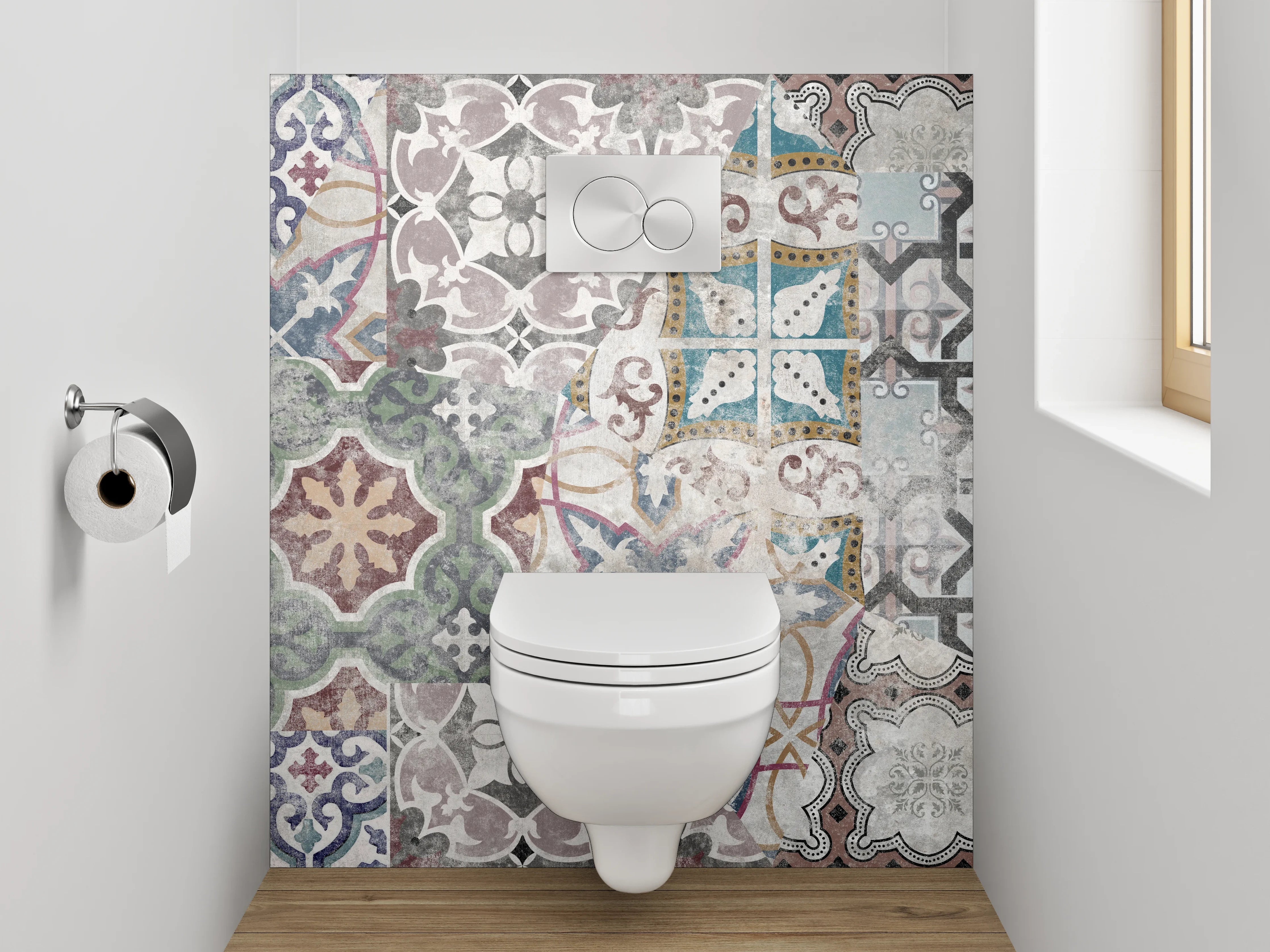 WC-Rückwand - Retro Fliesen Muster Patchwork