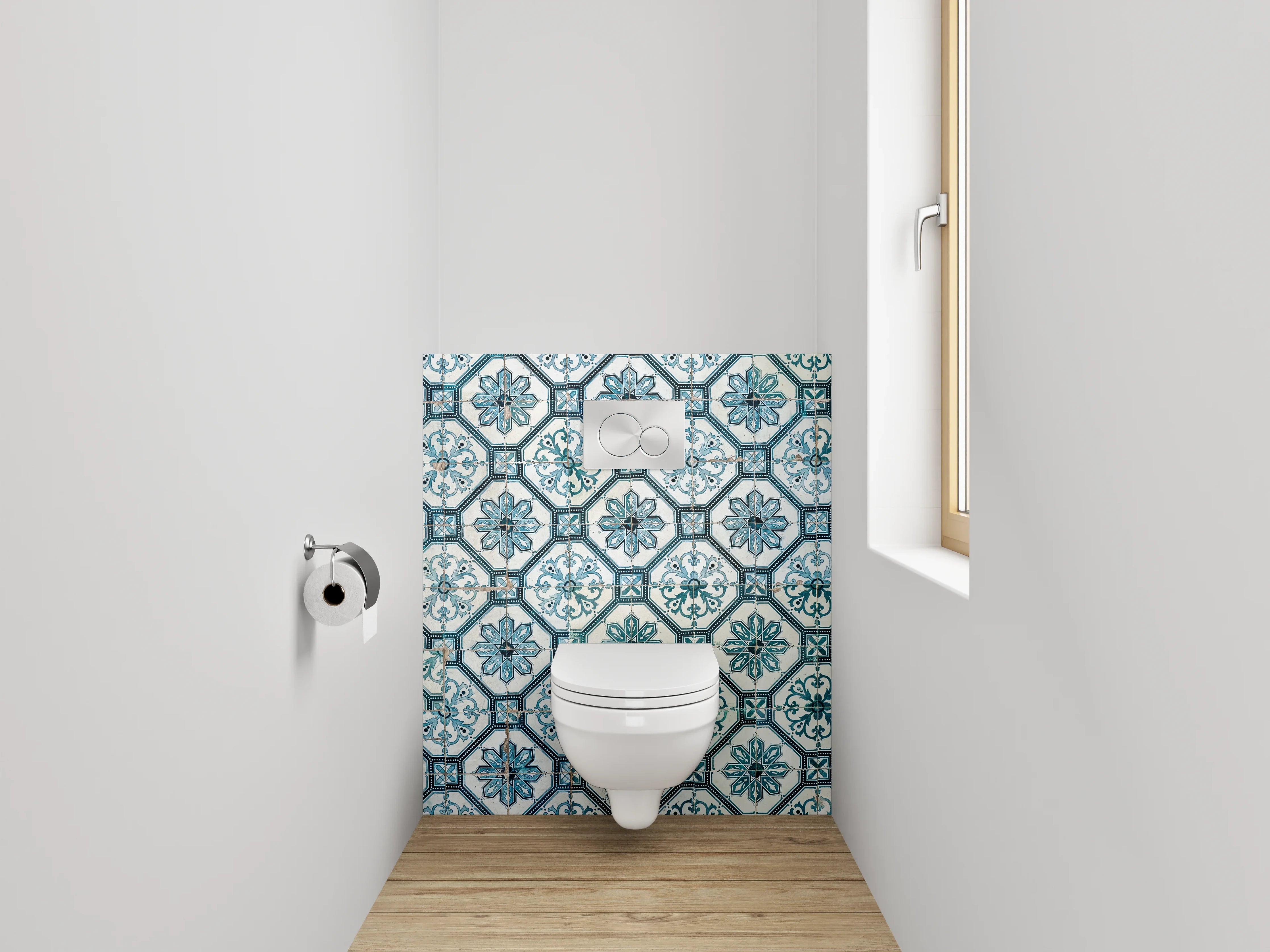 WC-Rückwand - Retro Fliesendesign Blau Grauweiß