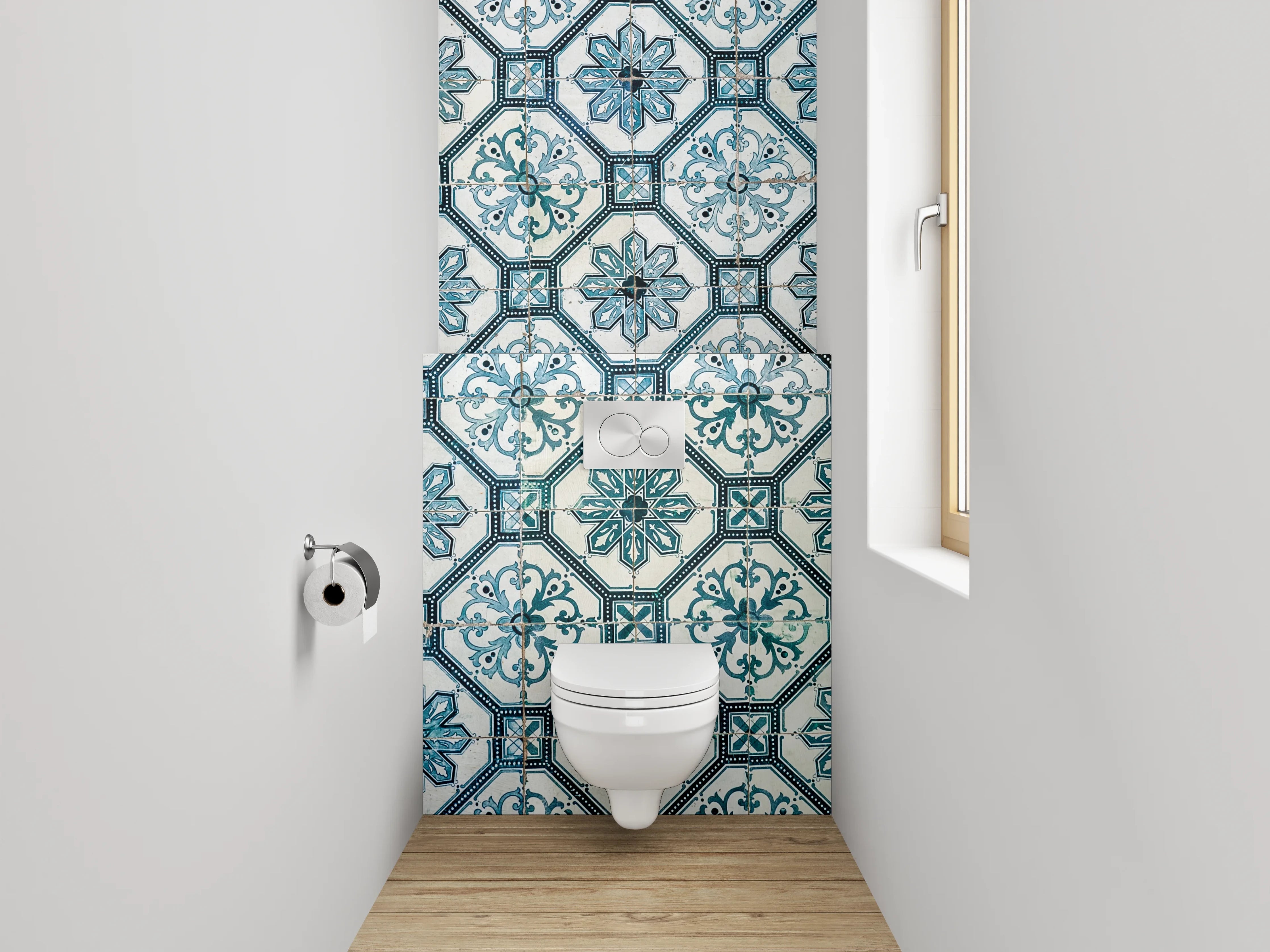 WC-Rückwand - Retro Fliesendesign Blau Grauweiß