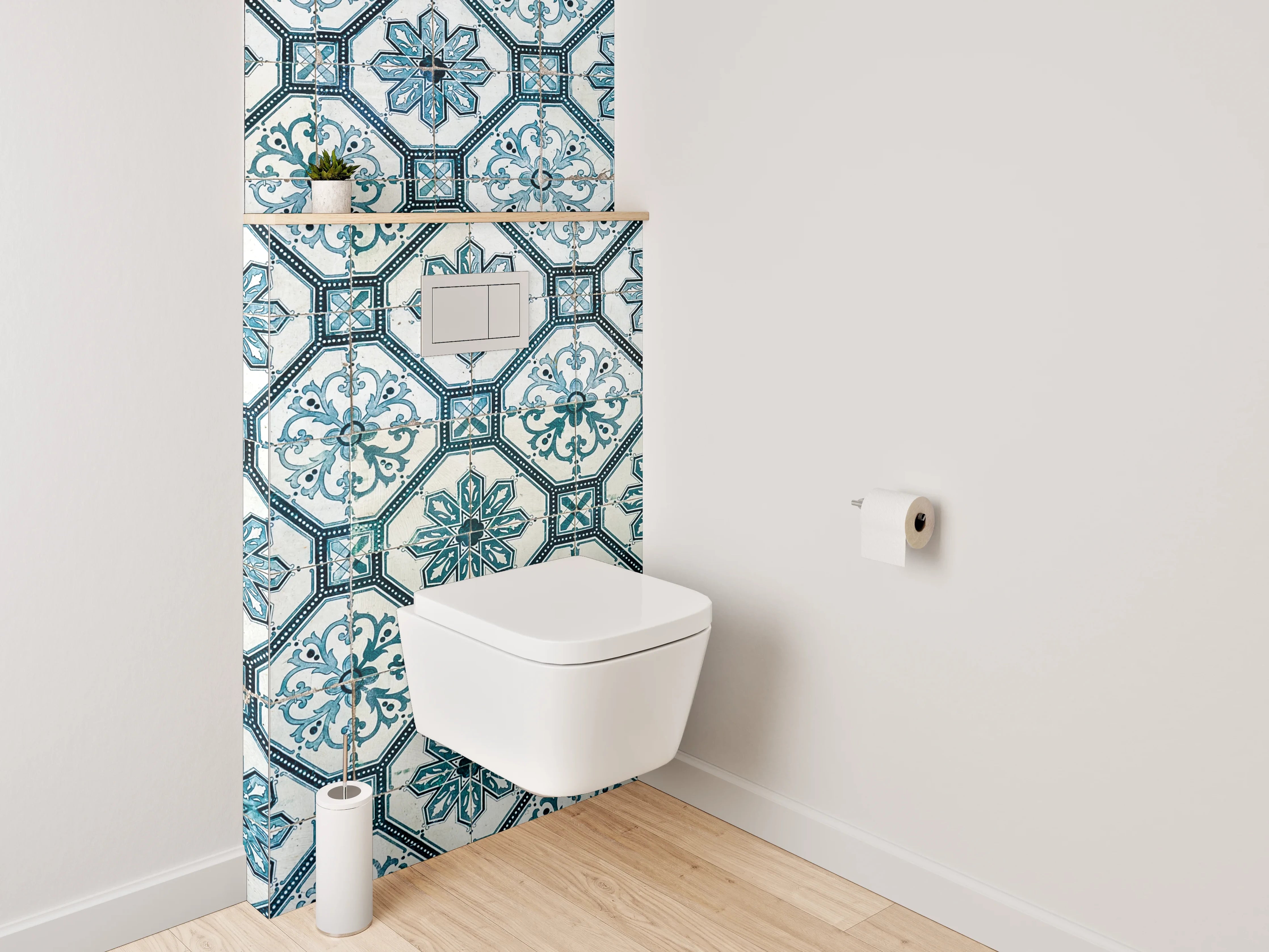 WC-Rückwand - Retro Fliesendesign Blau Grauweiß