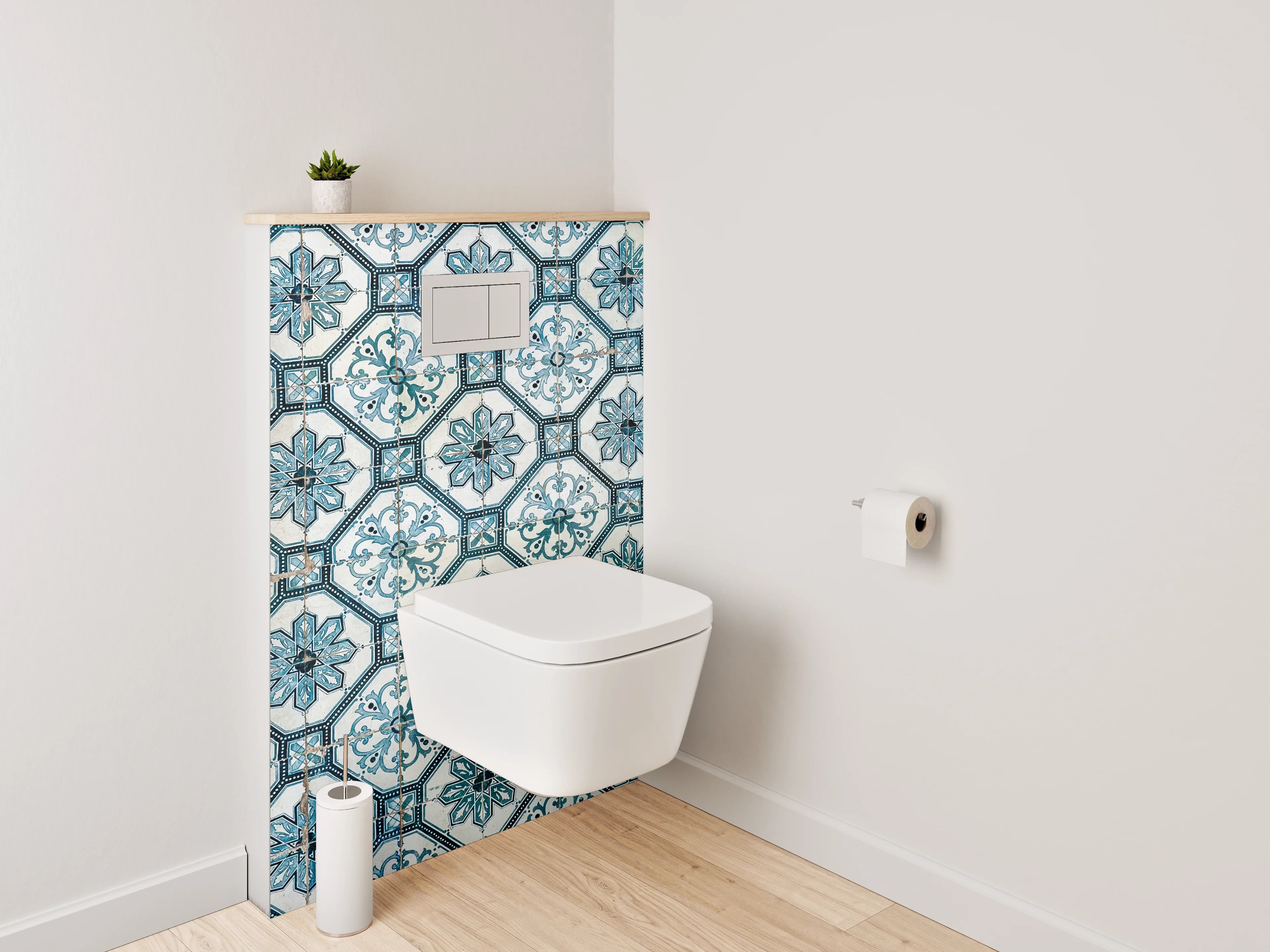 WC-Rückwand - Retro Fliesendesign Blau Grauweiß
