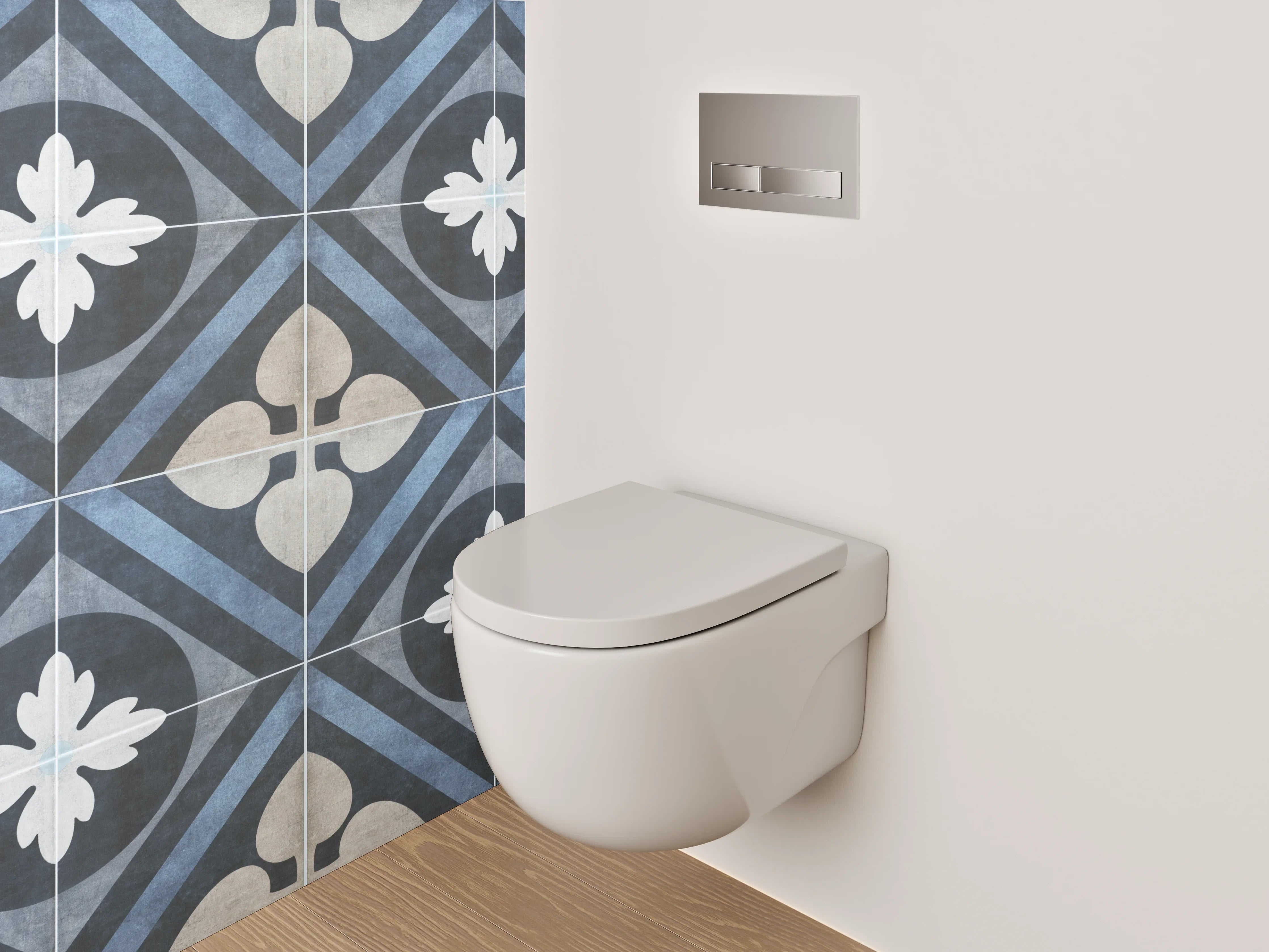 WC-Rückwand - Retro Fliesenmuster Blau-Grau