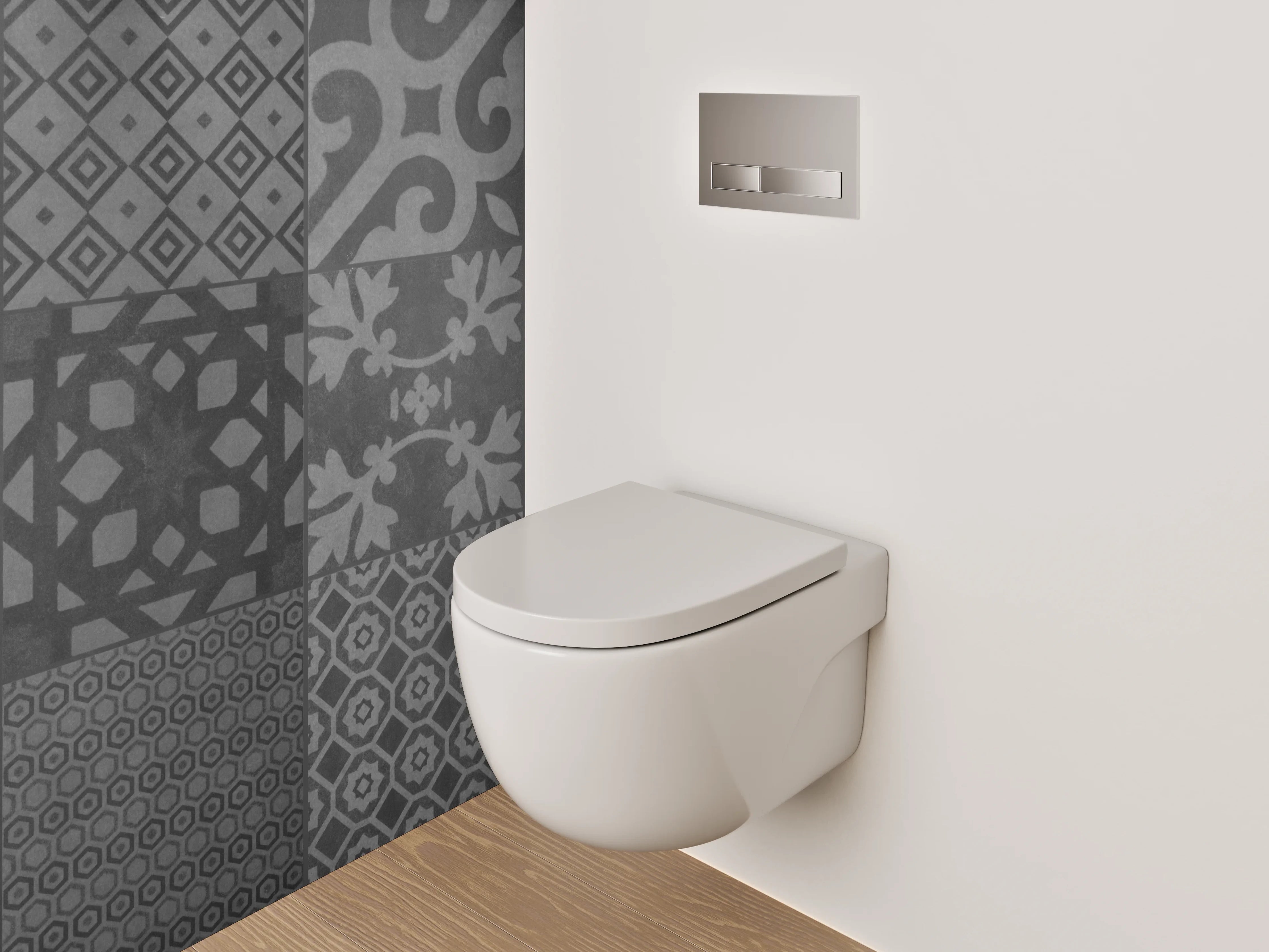 WC-Rückwand - Retro Fliesenmuster Grau Schwarz Weiß