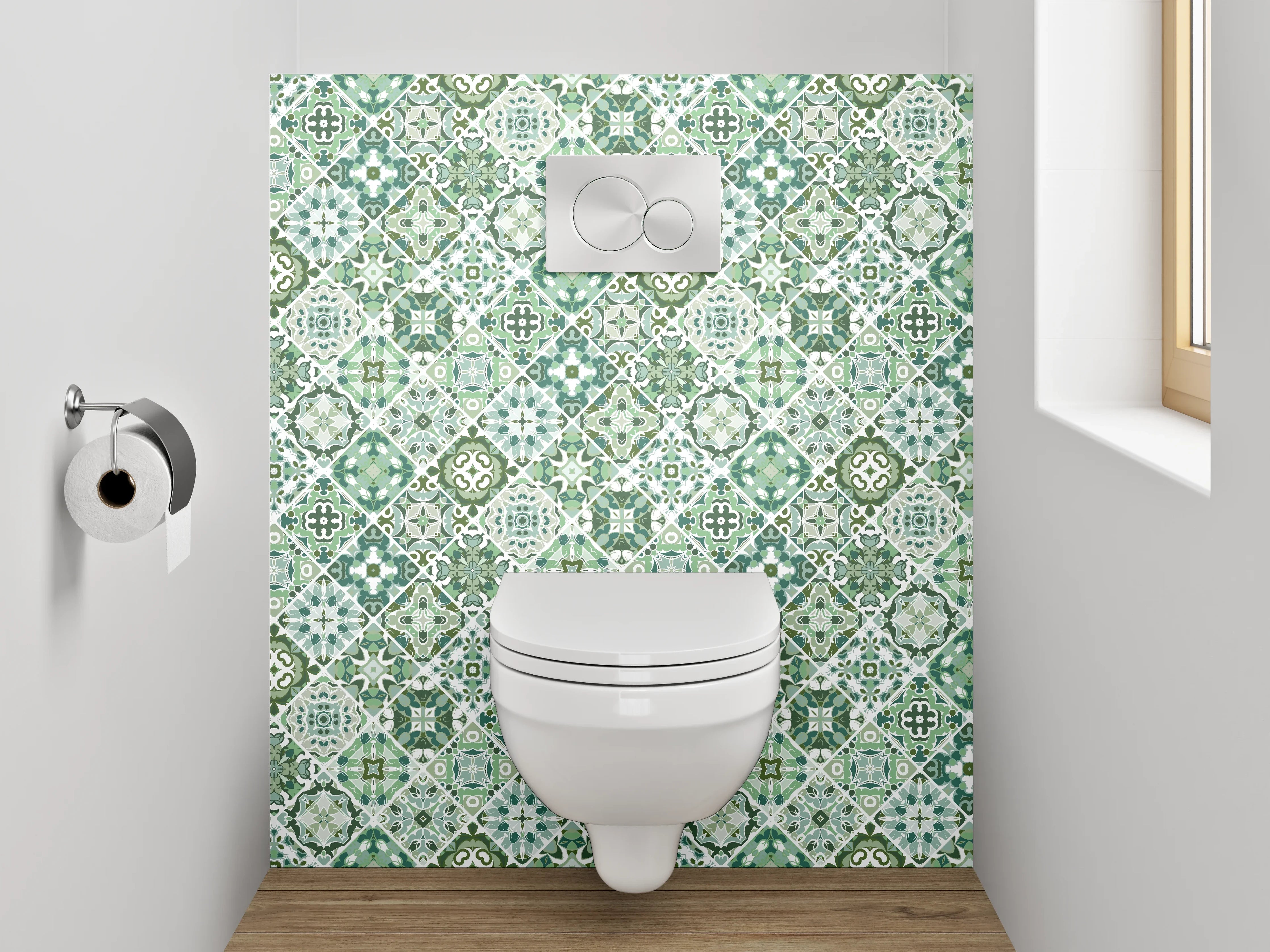 WC-Rückwand - Retro Fliesenmuster Grün Grau
