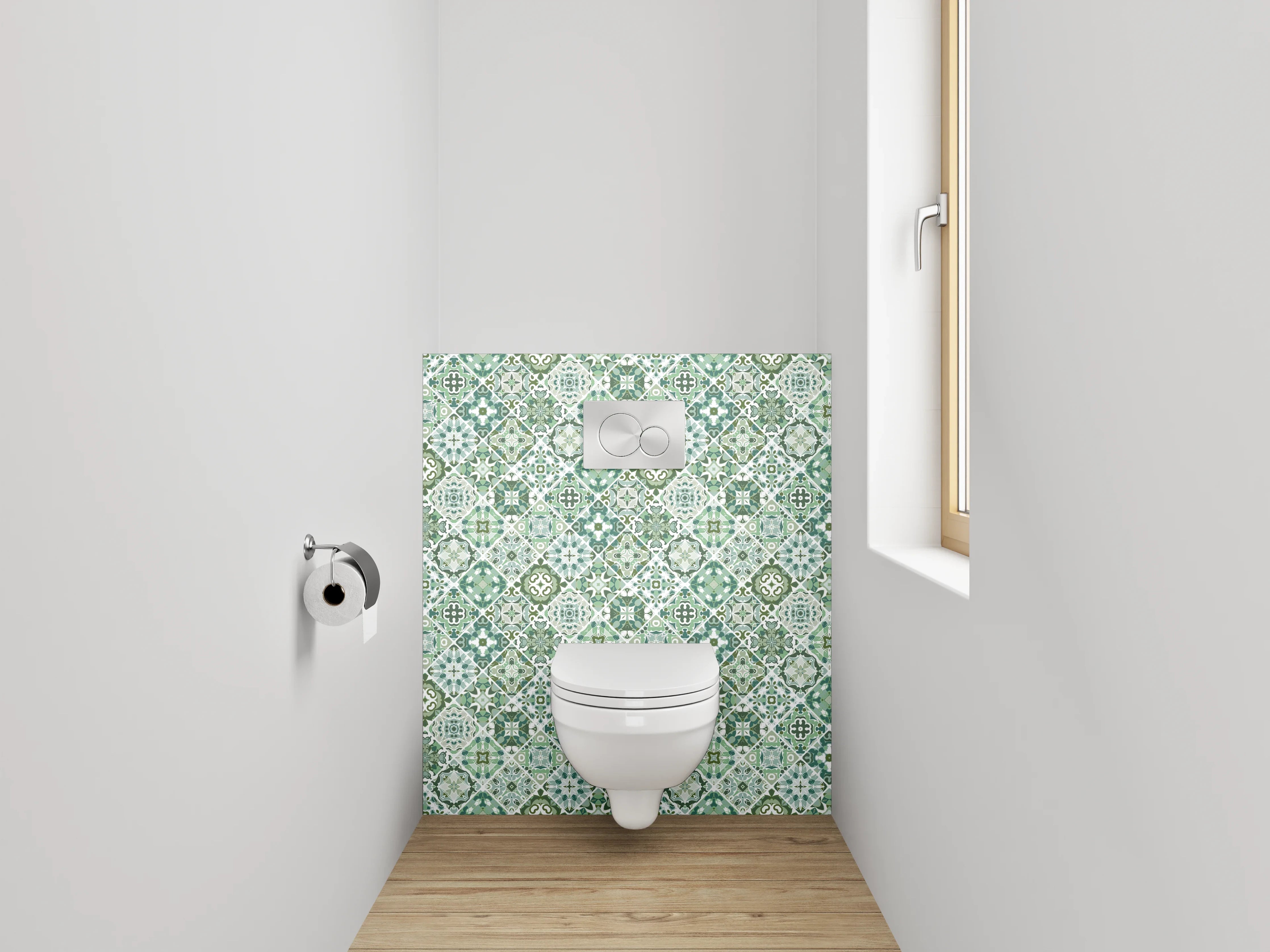 WC-Rückwand - Retro Fliesenmuster Grün Grau