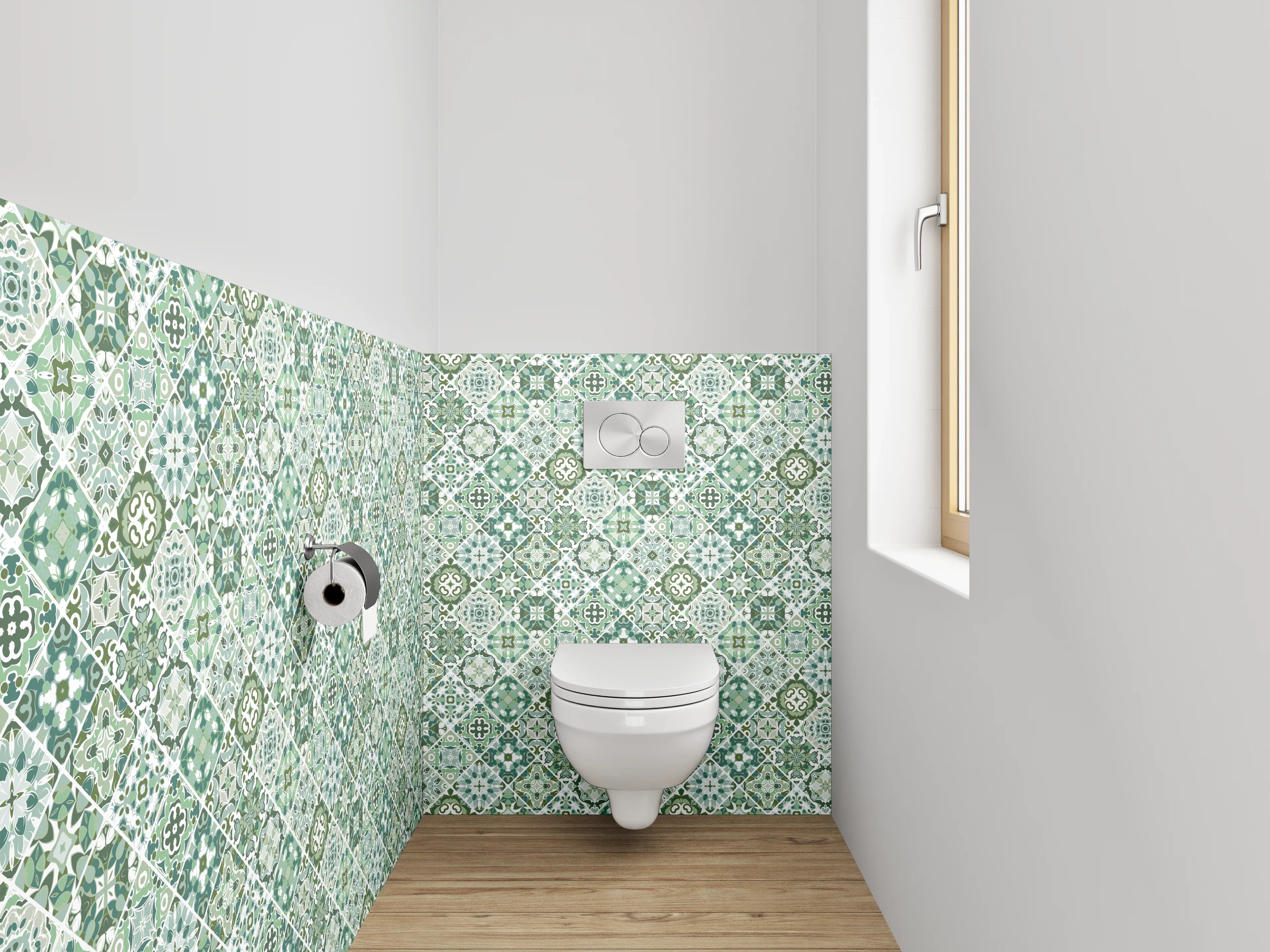 WC-Rückwand - Retro Fliesenmuster Grün Grau