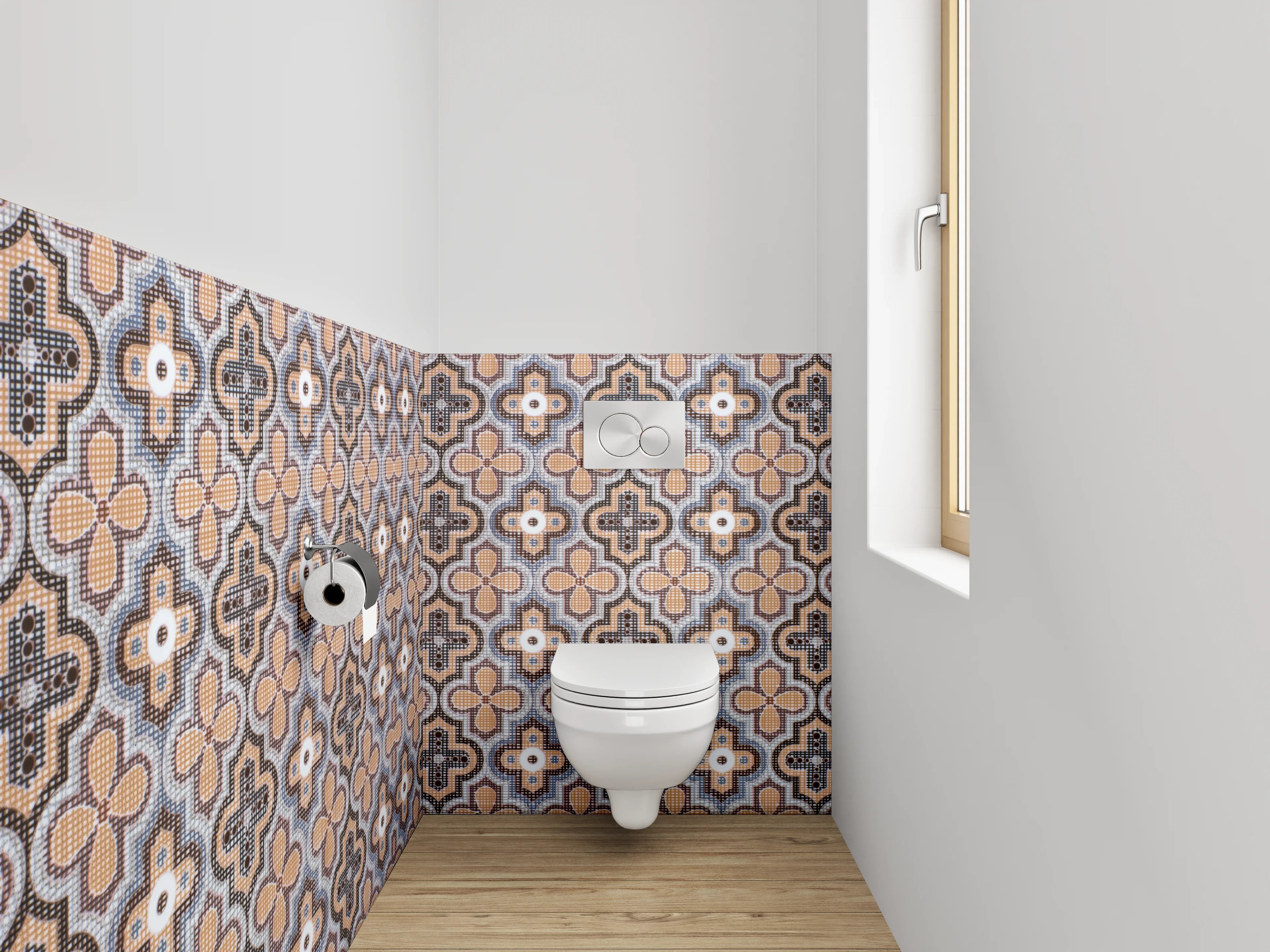 WC-Rückwand - Retro Fliesenmuster Vintage Braun Grau