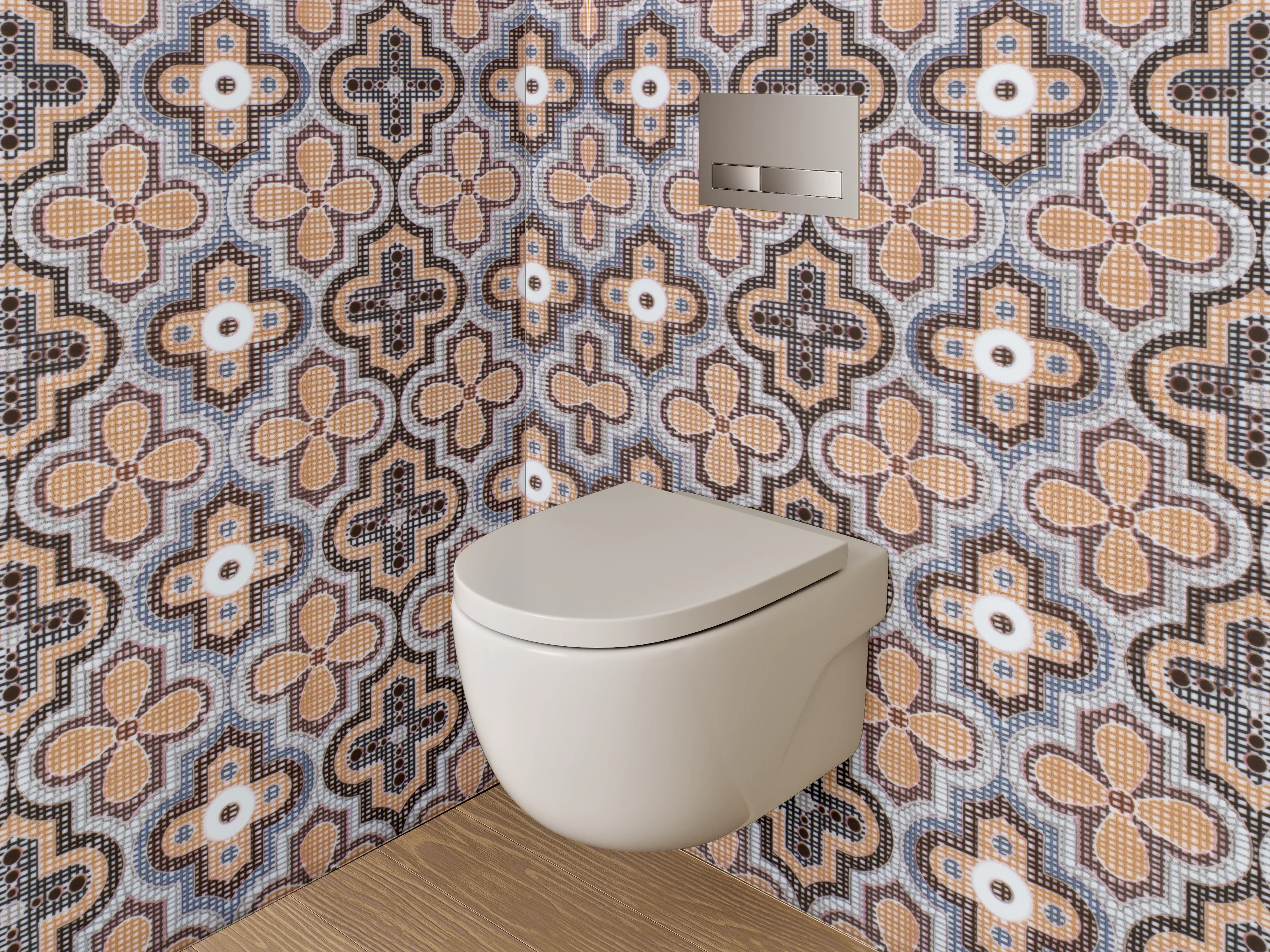 WC-Rückwand - Retro Fliesenmuster Vintage Braun Grau