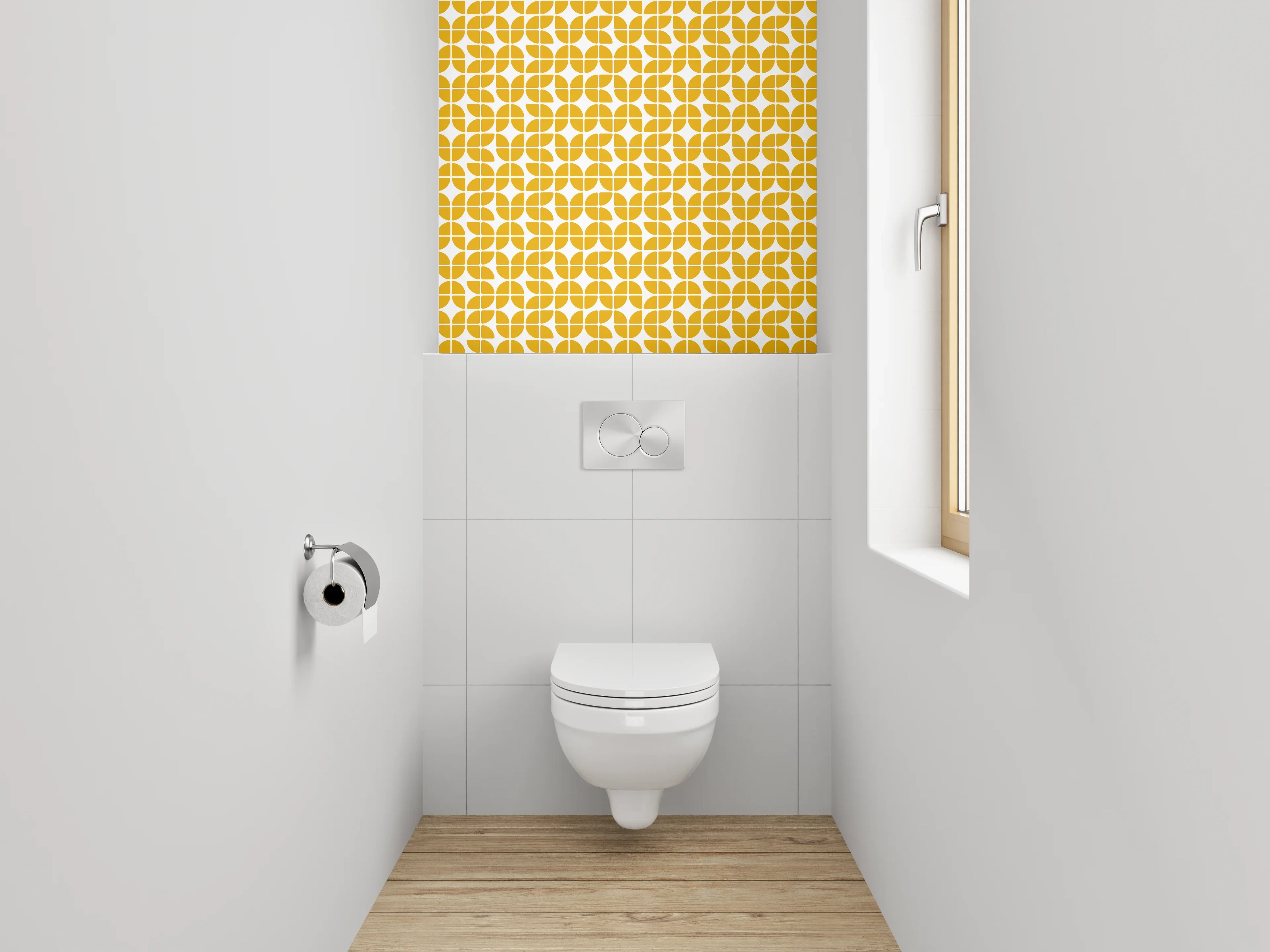 WC-Rückwand - Retro Gelb Weiß Muster Grafik