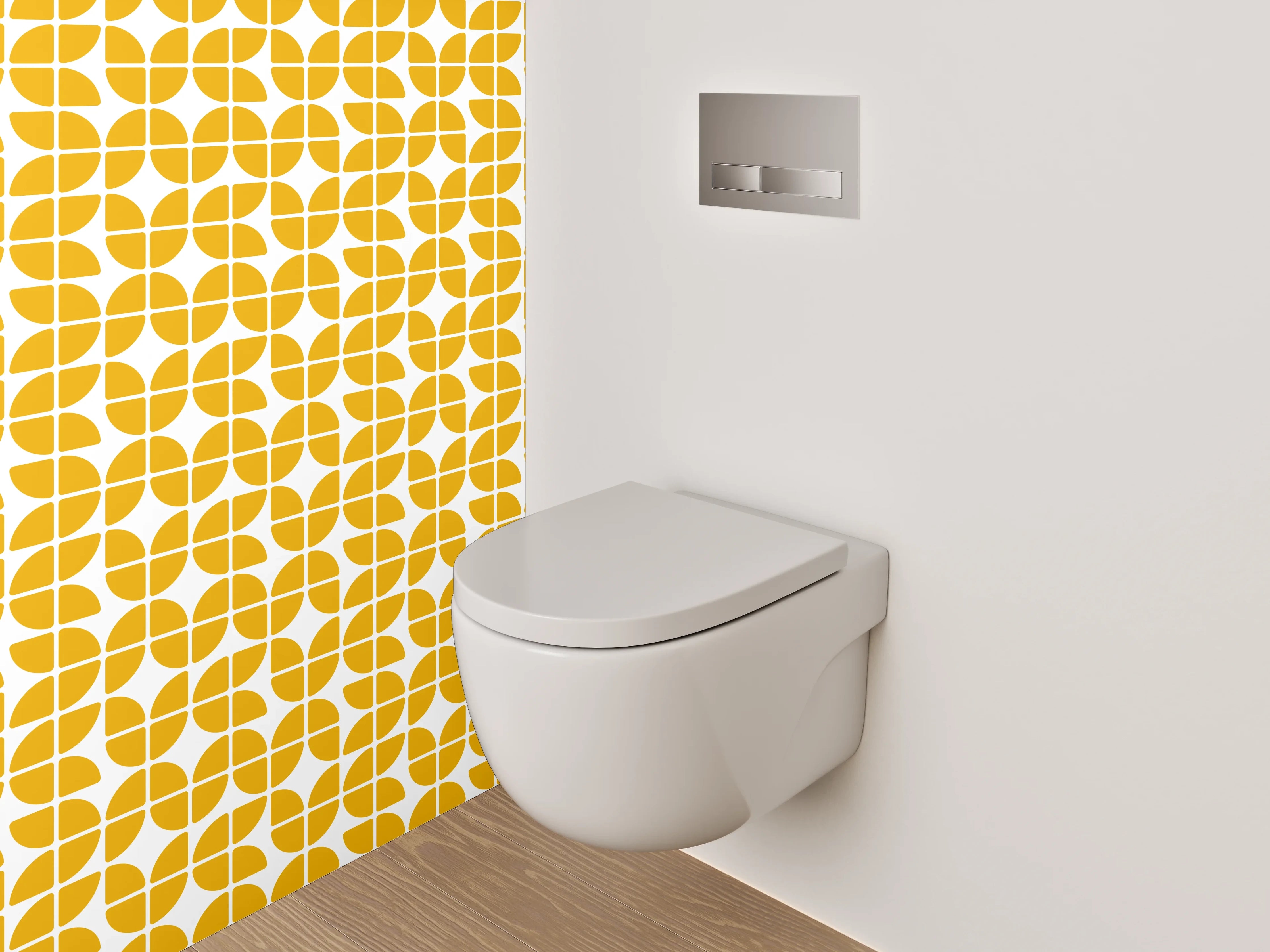 WC-Rückwand - Retro Gelb Weiß Muster Grafik