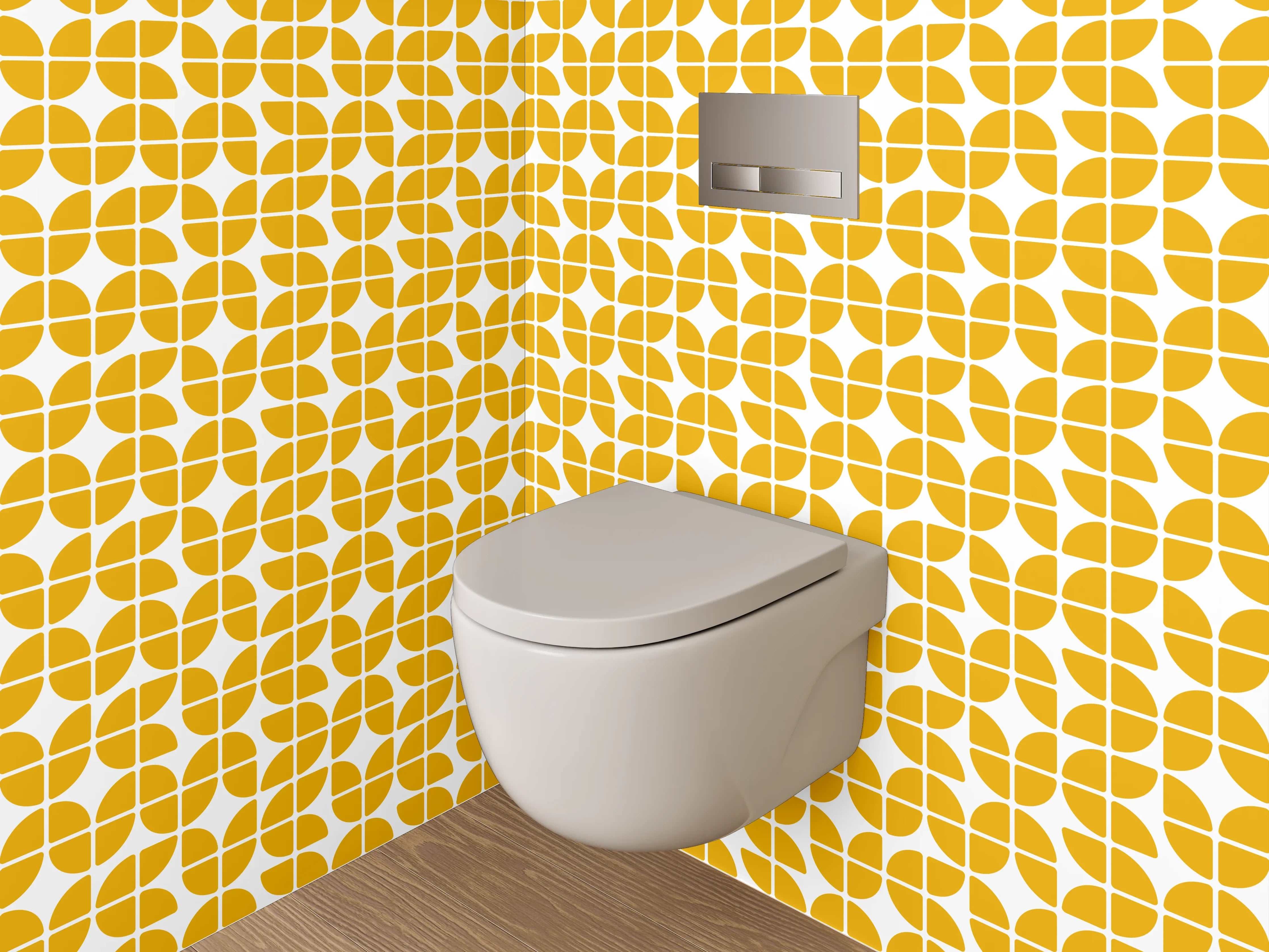 WC-Rückwand - Retro Gelb Weiß Muster Grafik