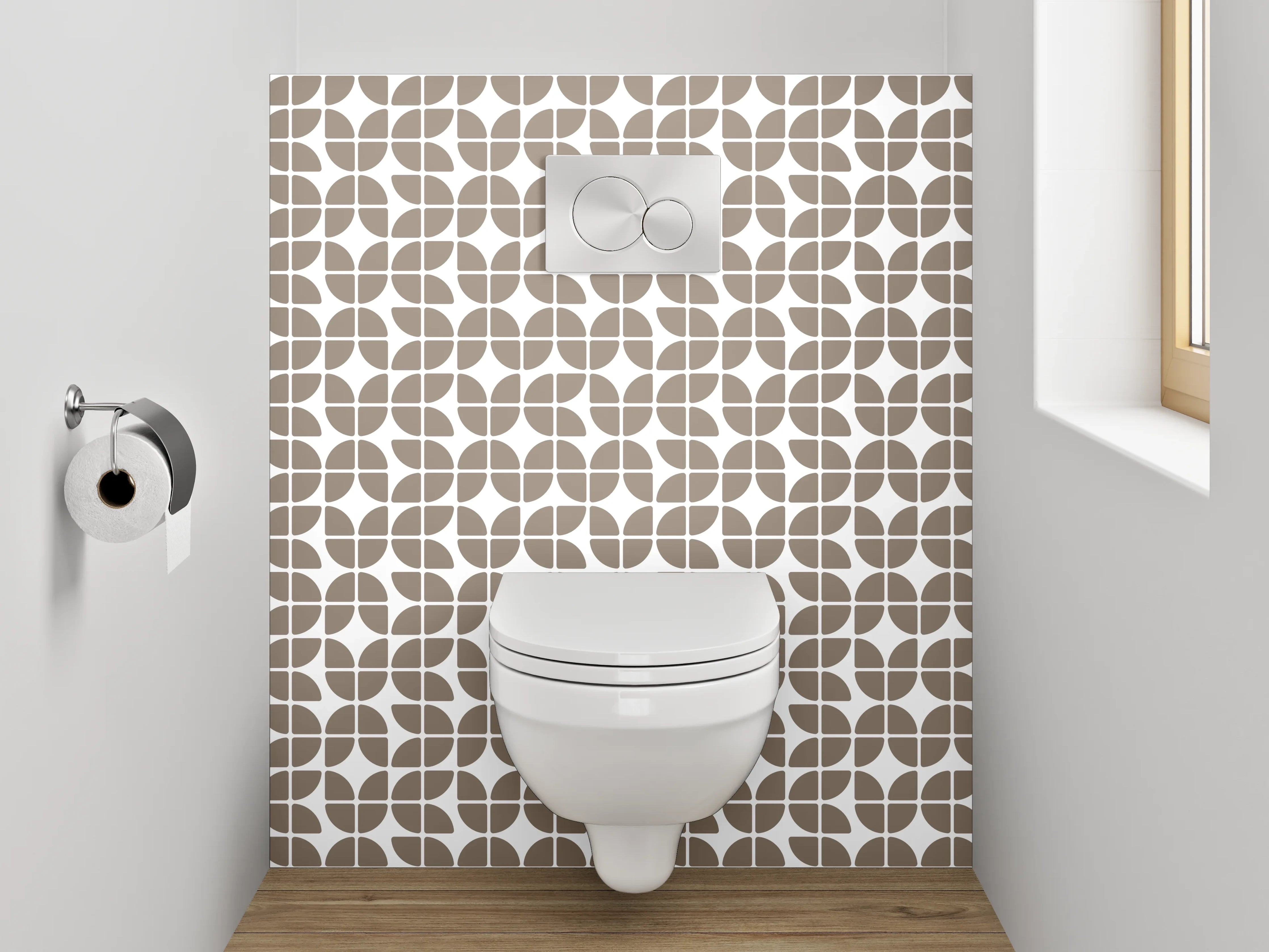 WC-Rückwand - Retro Geometrie Muster Beige Grauweiß