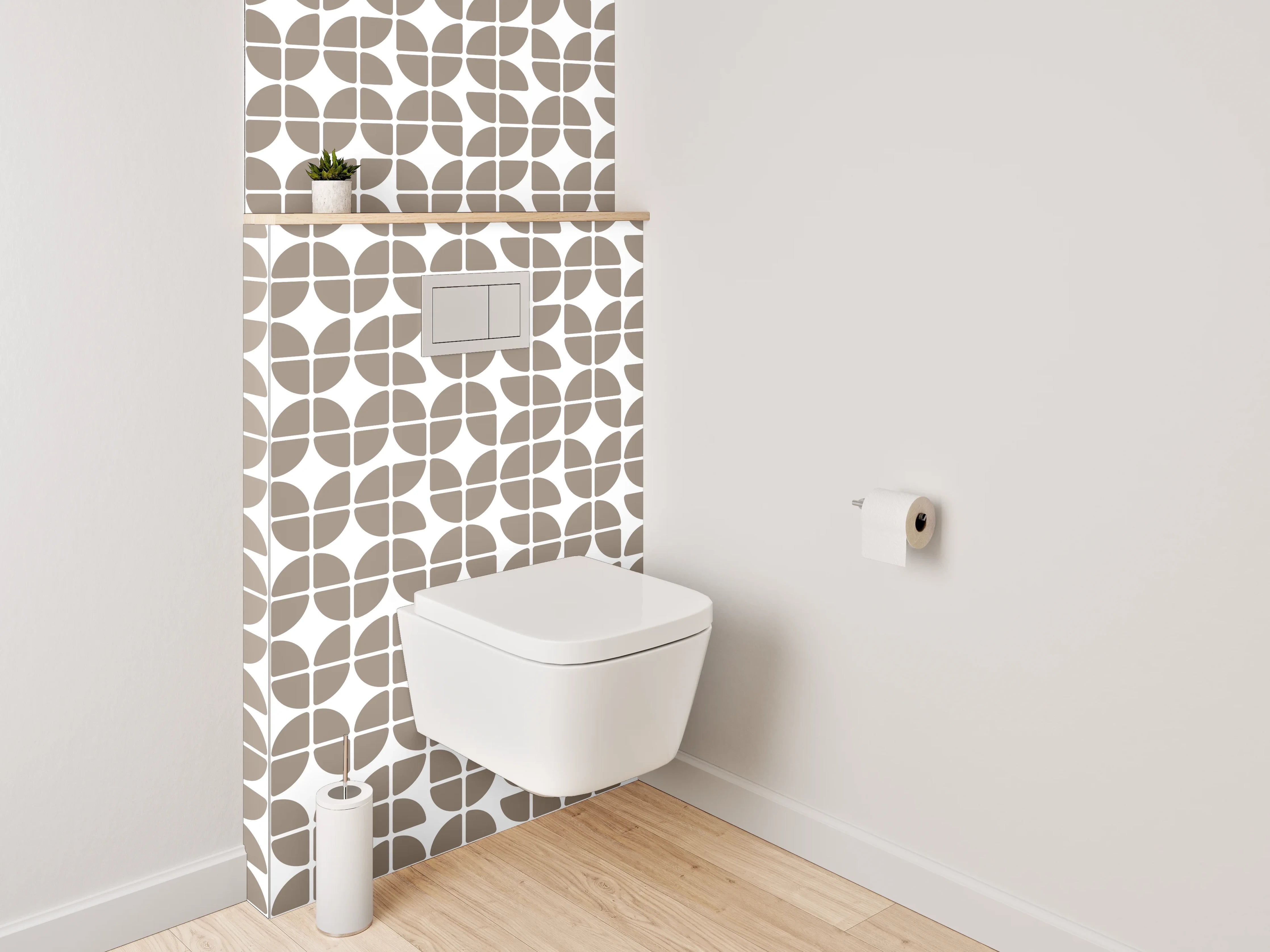 WC-Rückwand - Retro Geometrie Muster Beige Grauweiß
