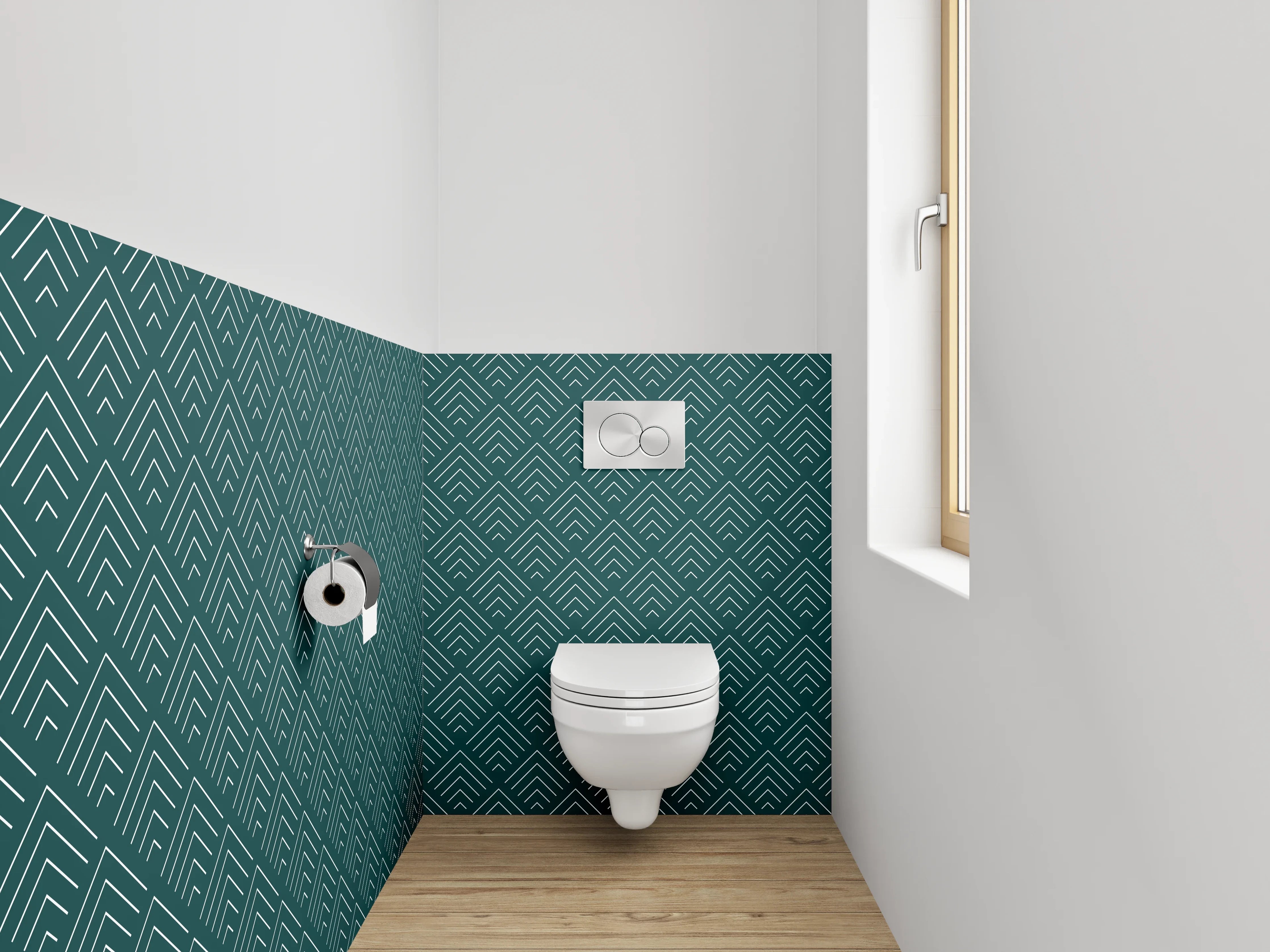 WC-Rückwand - Retro-Geometrie Türkis Grauweiß