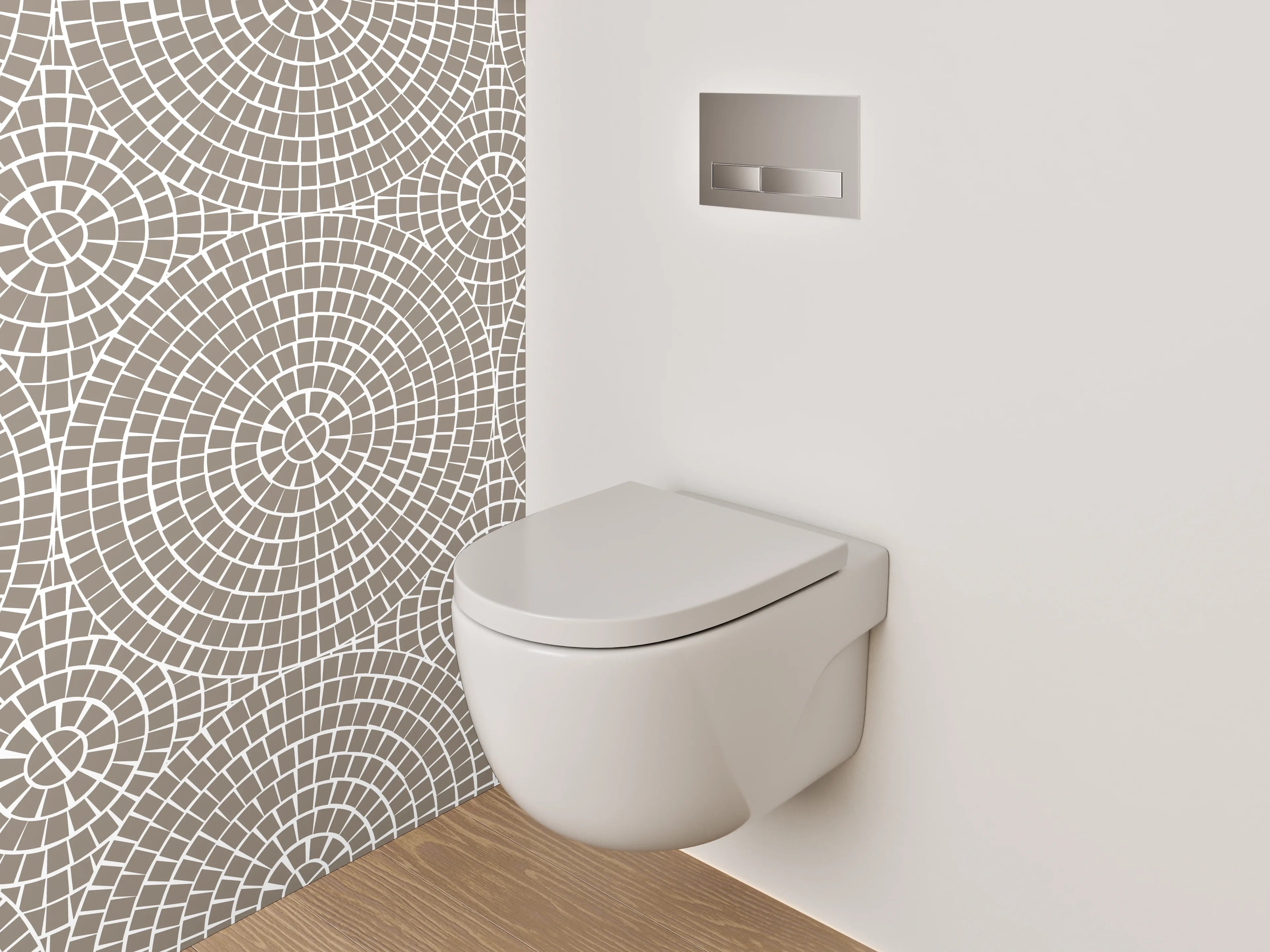 WC-Rückwand - Retro-Geometrie in Beige, Weiß und Grau