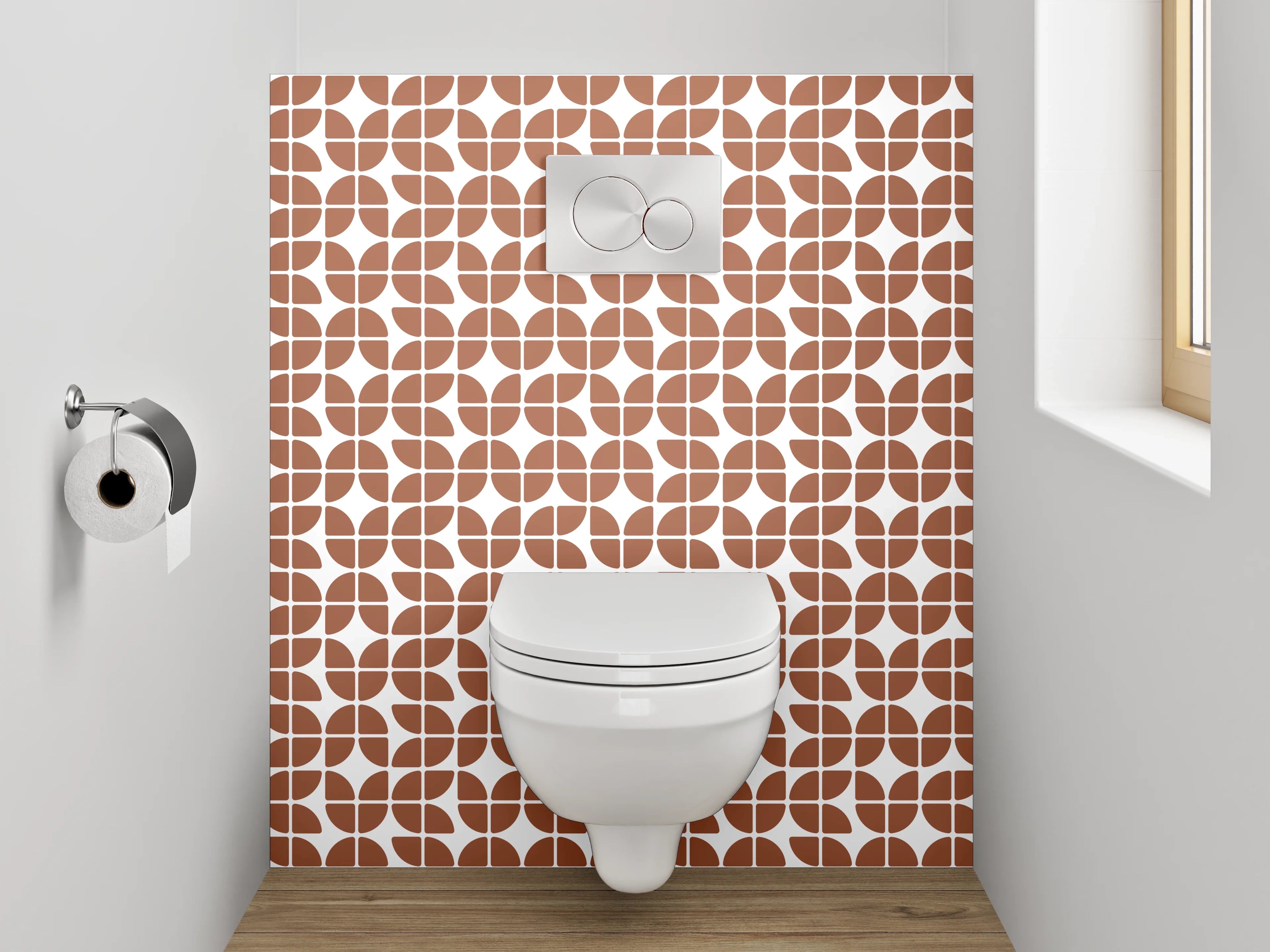 WC-Rückwand - Retro Kachelmuster Braun Weiß