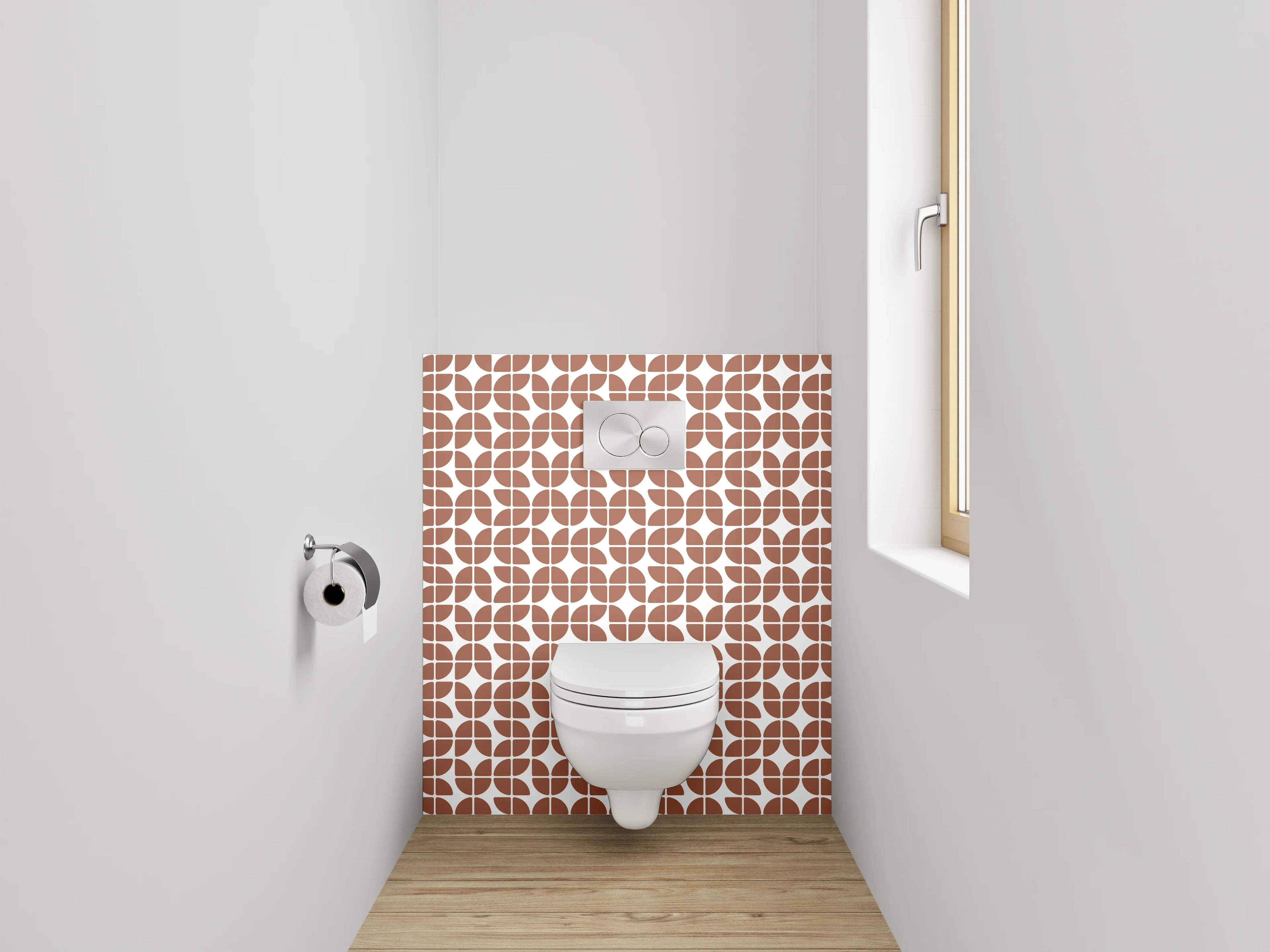 WC-Rückwand - Retro Kachelmuster Braun Weiß