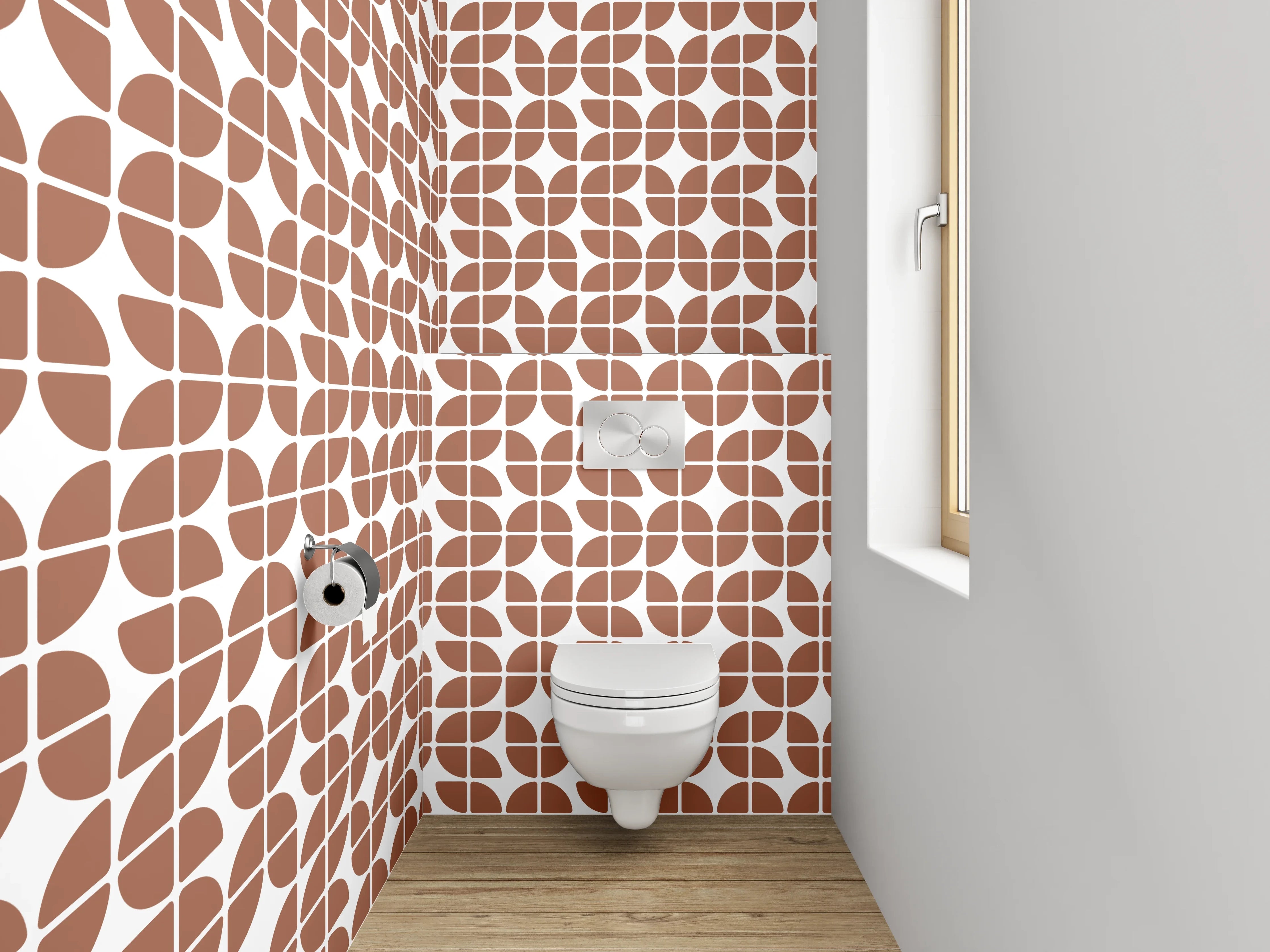 WC-Rückwand - Retro Kachelmuster Braun Weiß