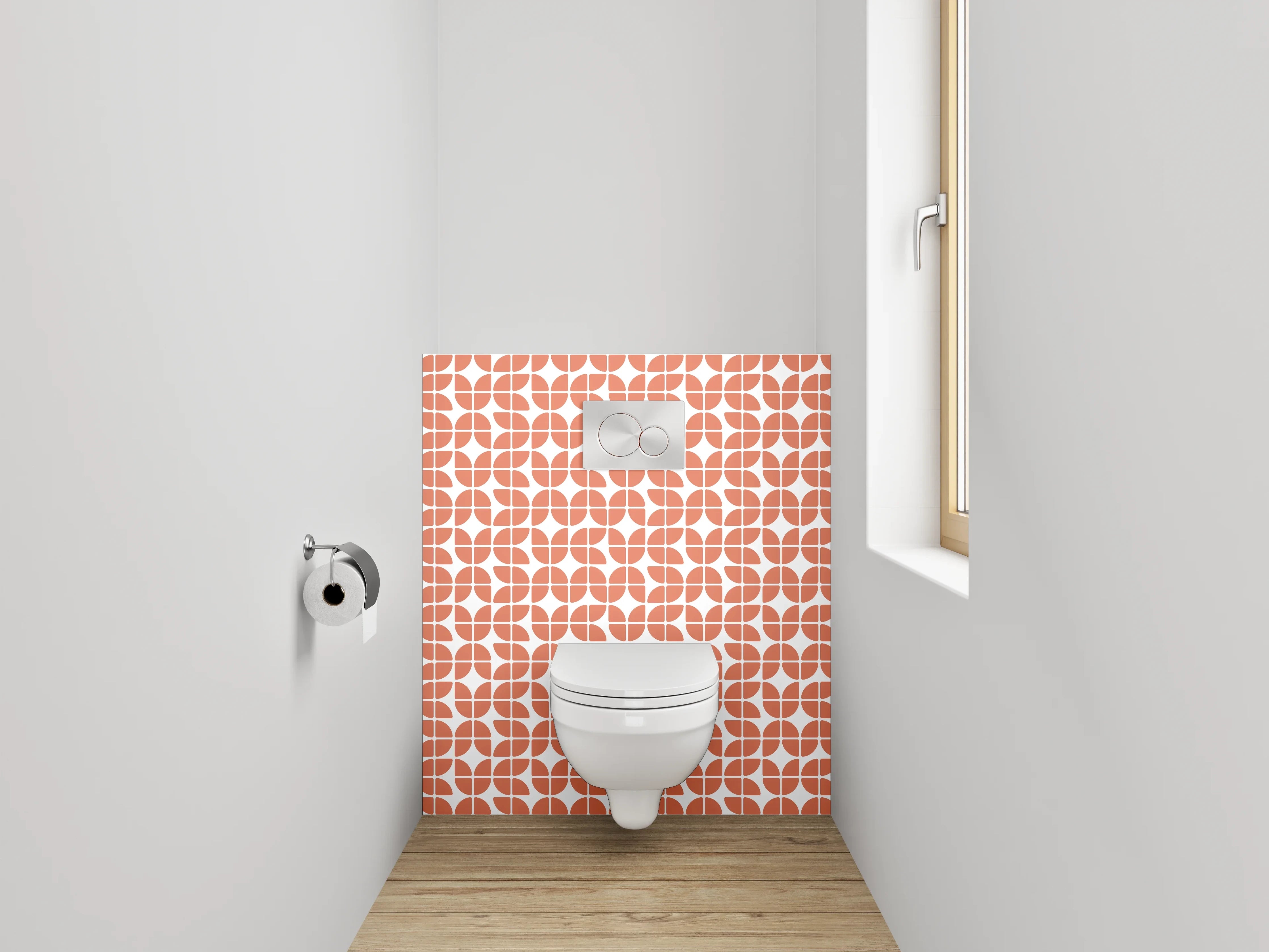 WC-Rückwand - Retro Kachelmuster in Orange Weiß