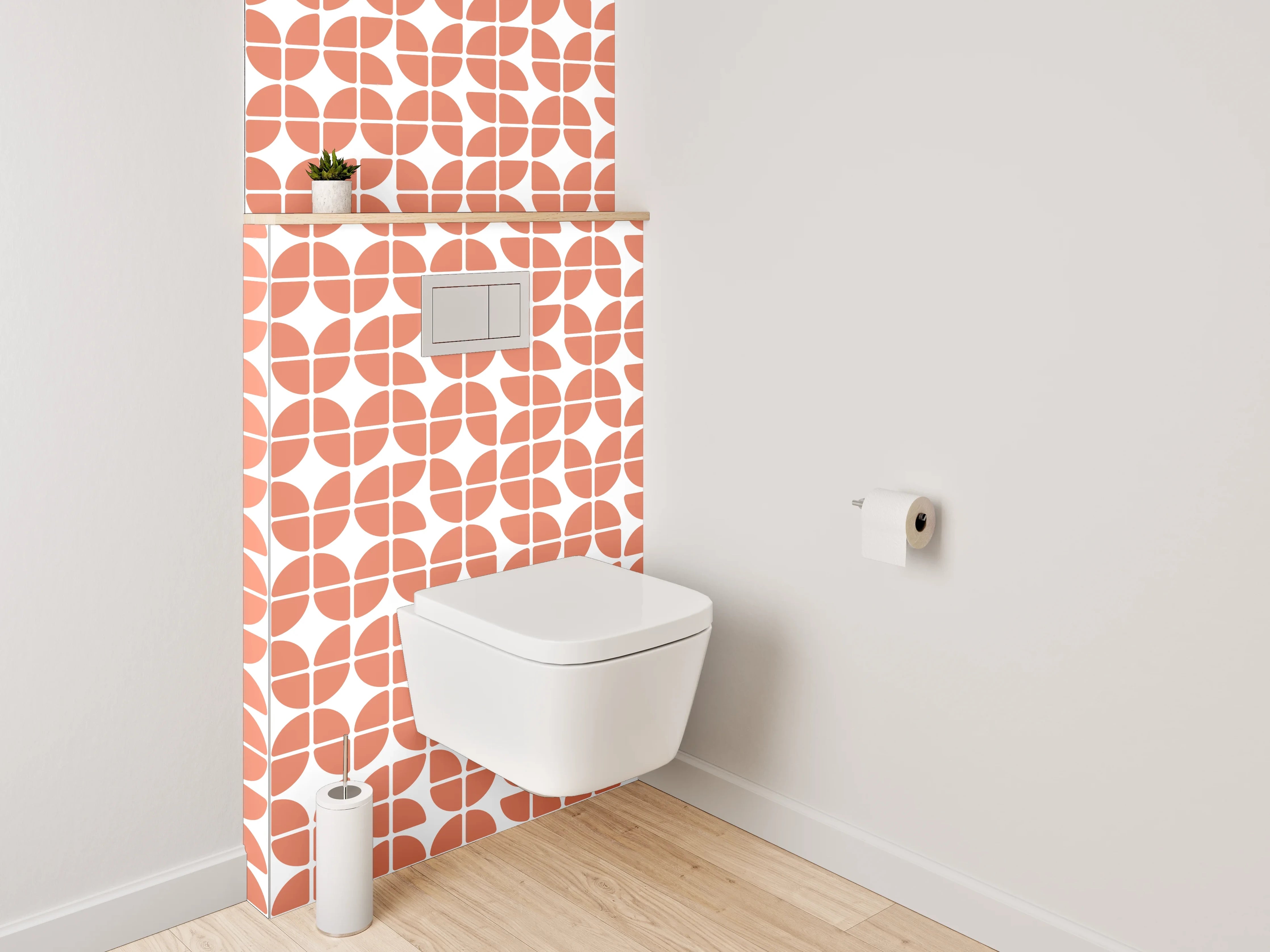 WC-Rückwand - Retro Kachelmuster in Orange Weiß