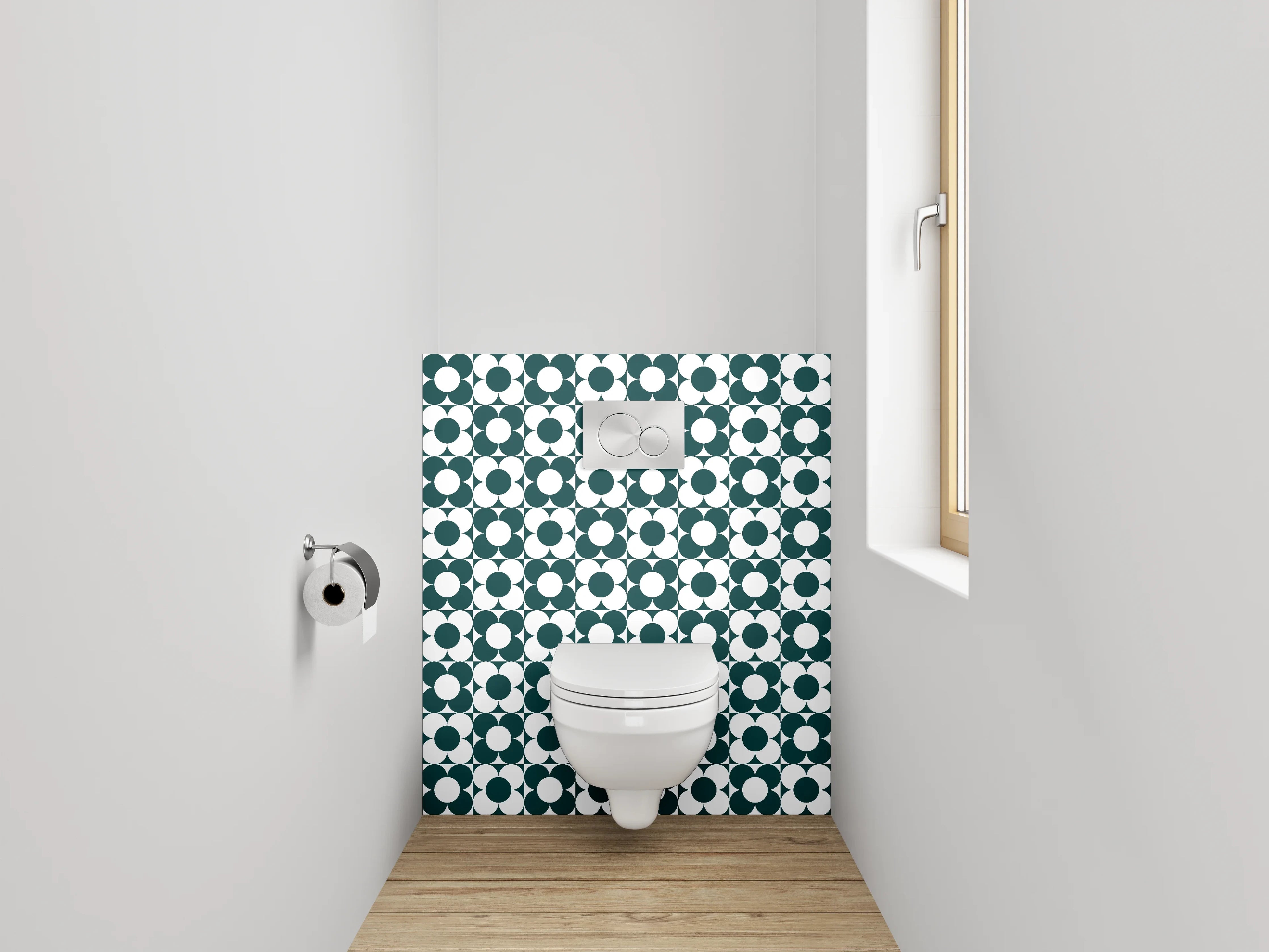 WC-Rückwand - Retro Kreis Muster Grün Weiß