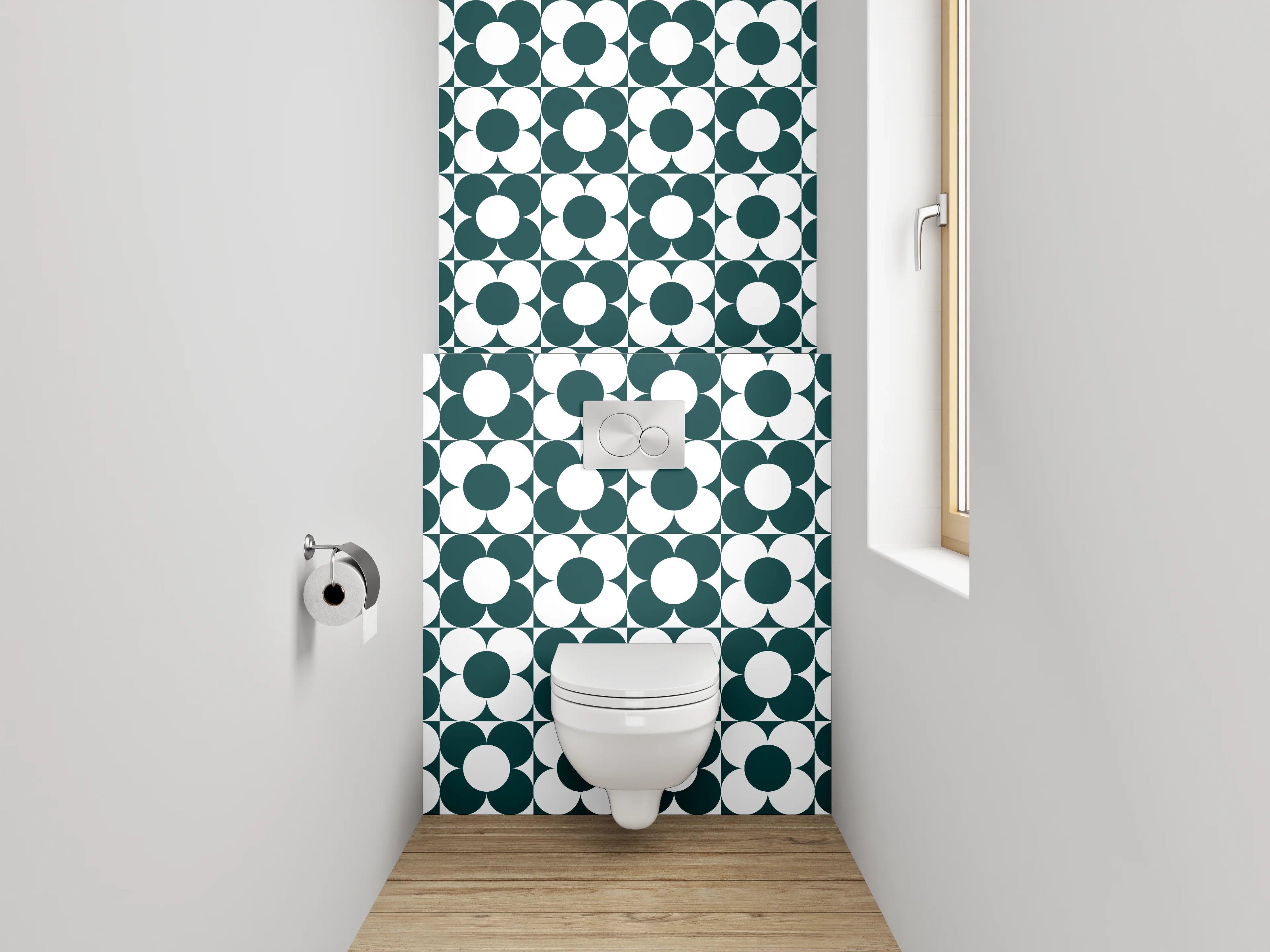 WC-Rückwand - Retro Kreis Muster Grün Weiß