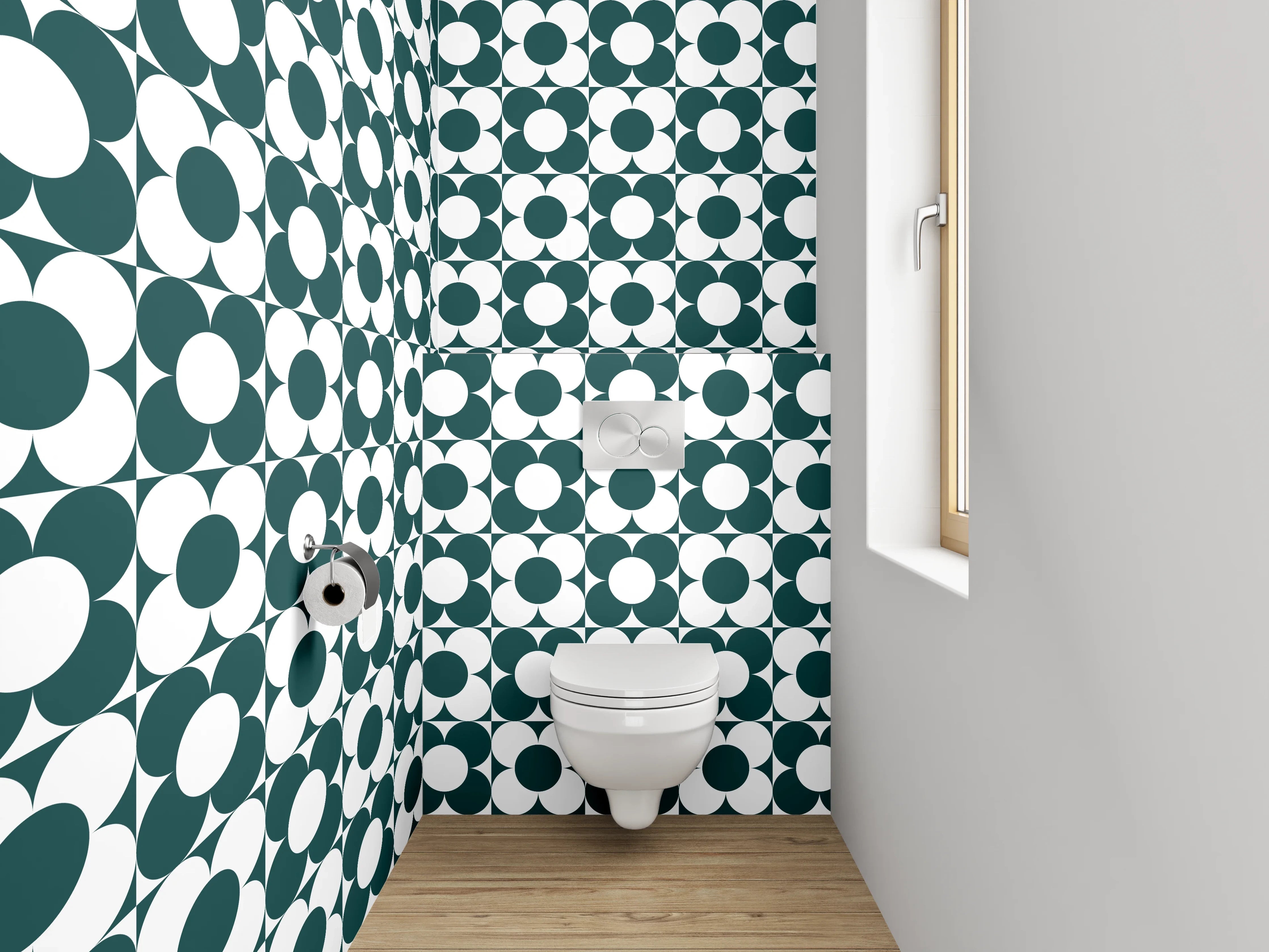 WC-Rückwand - Retro Kreis Muster Grün Weiß