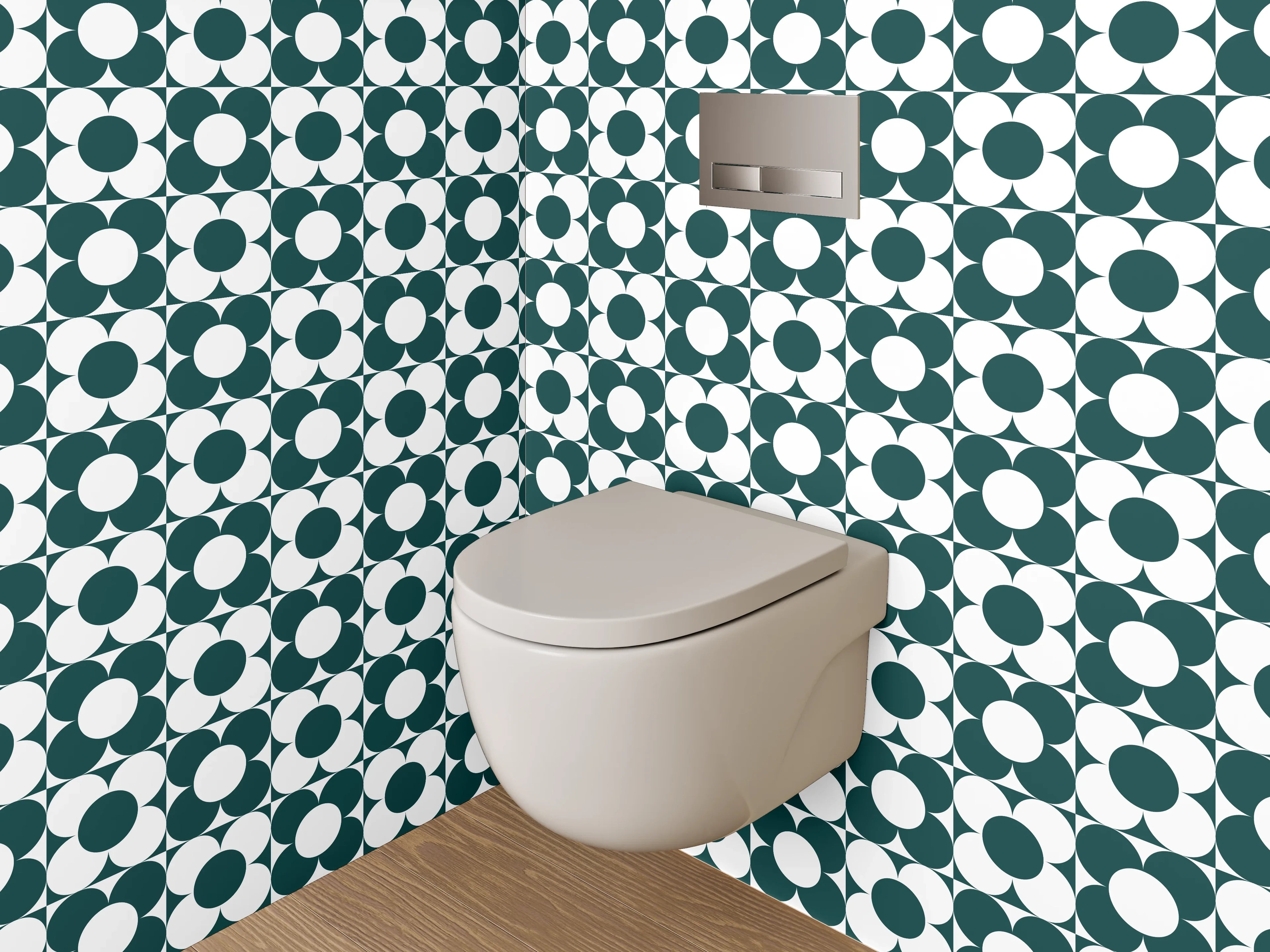 WC-Rückwand - Retro Kreis Muster Grün Weiß