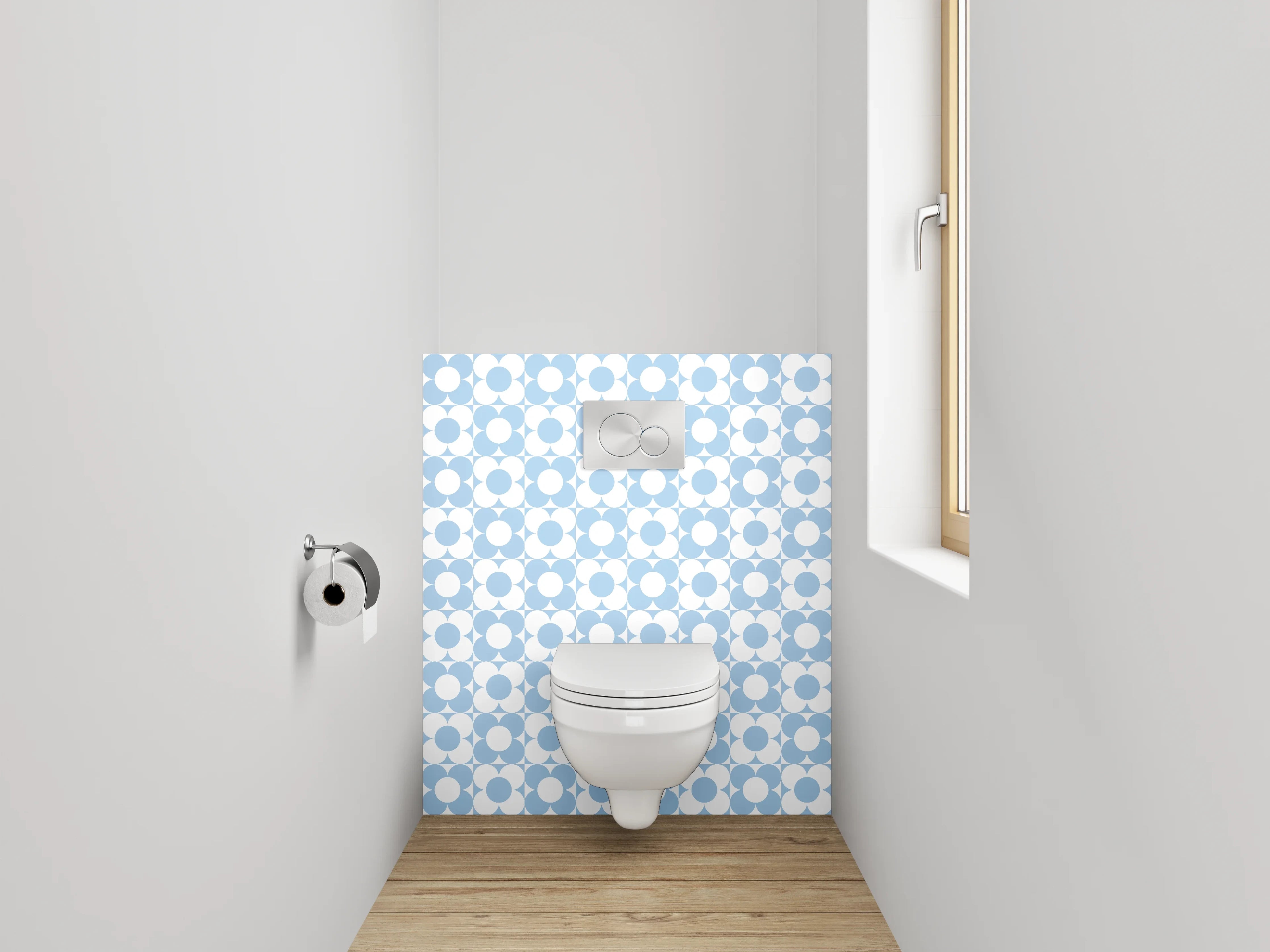 WC-Rückwand - Retro Kreismuster Blau Weiß
