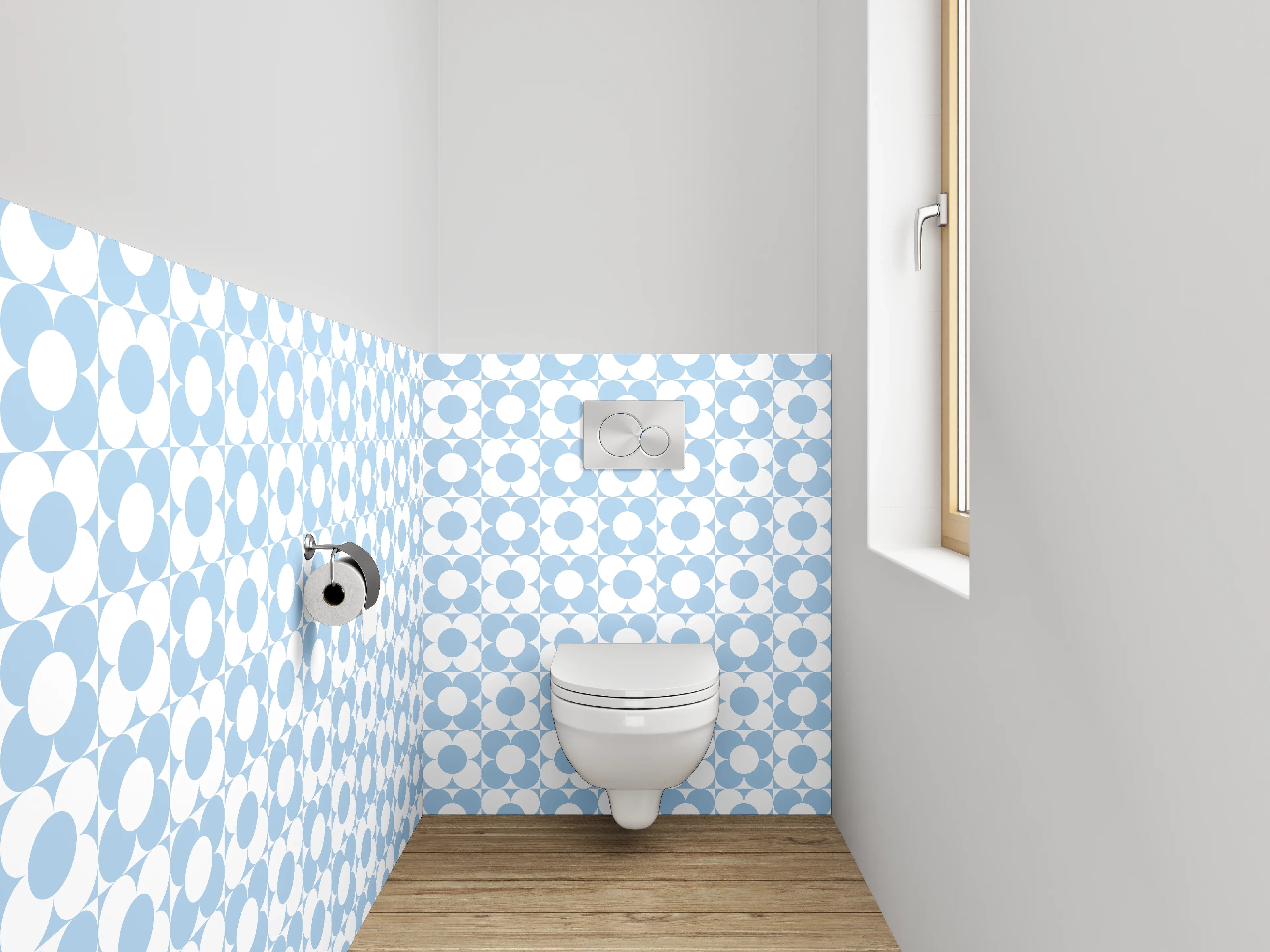 WC-Rückwand - Retro Kreismuster Blau Weiß