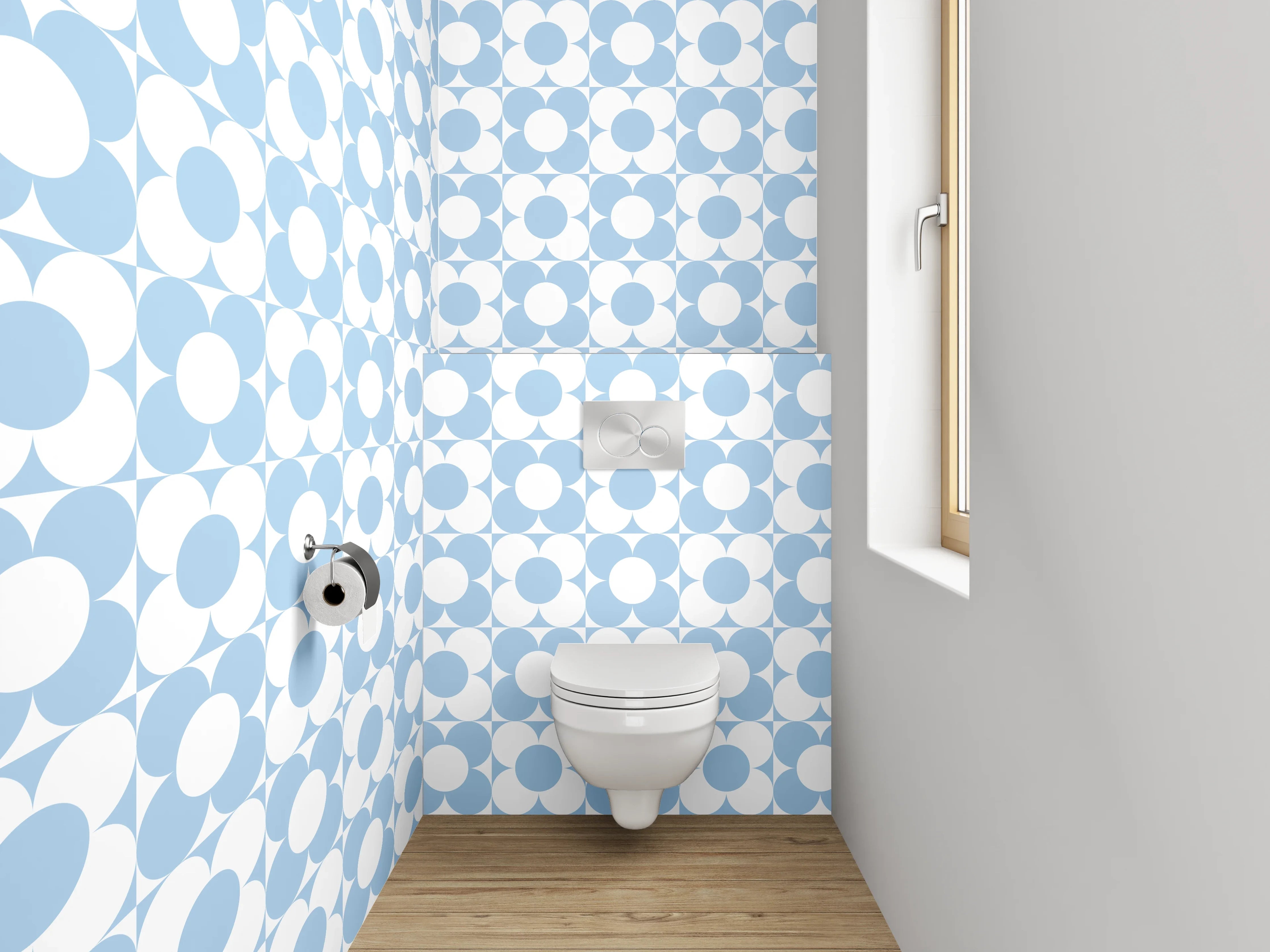 WC-Rückwand - Retro Kreismuster Blau Weiß