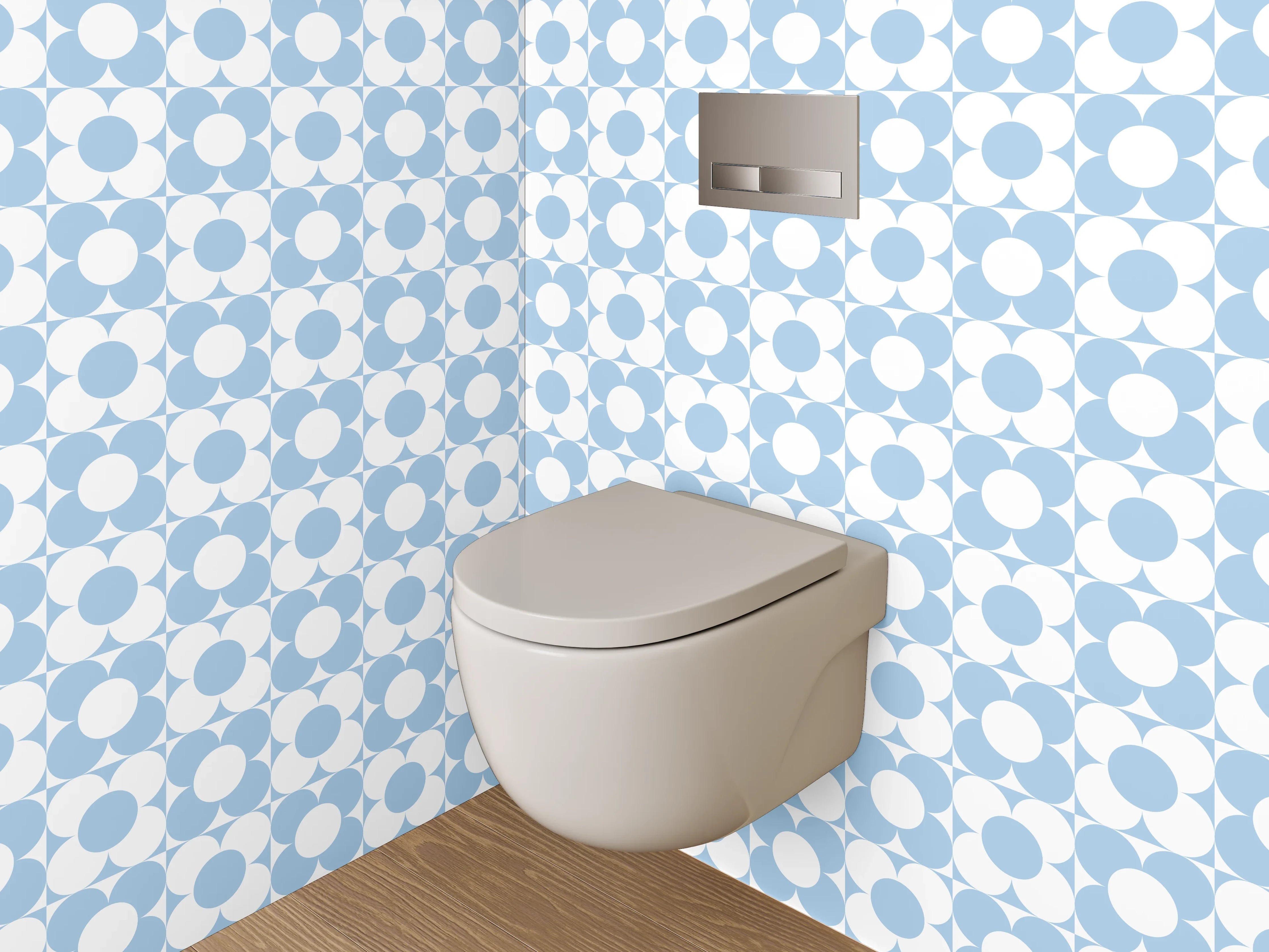 WC-Rückwand - Retro Kreismuster Blau Weiß