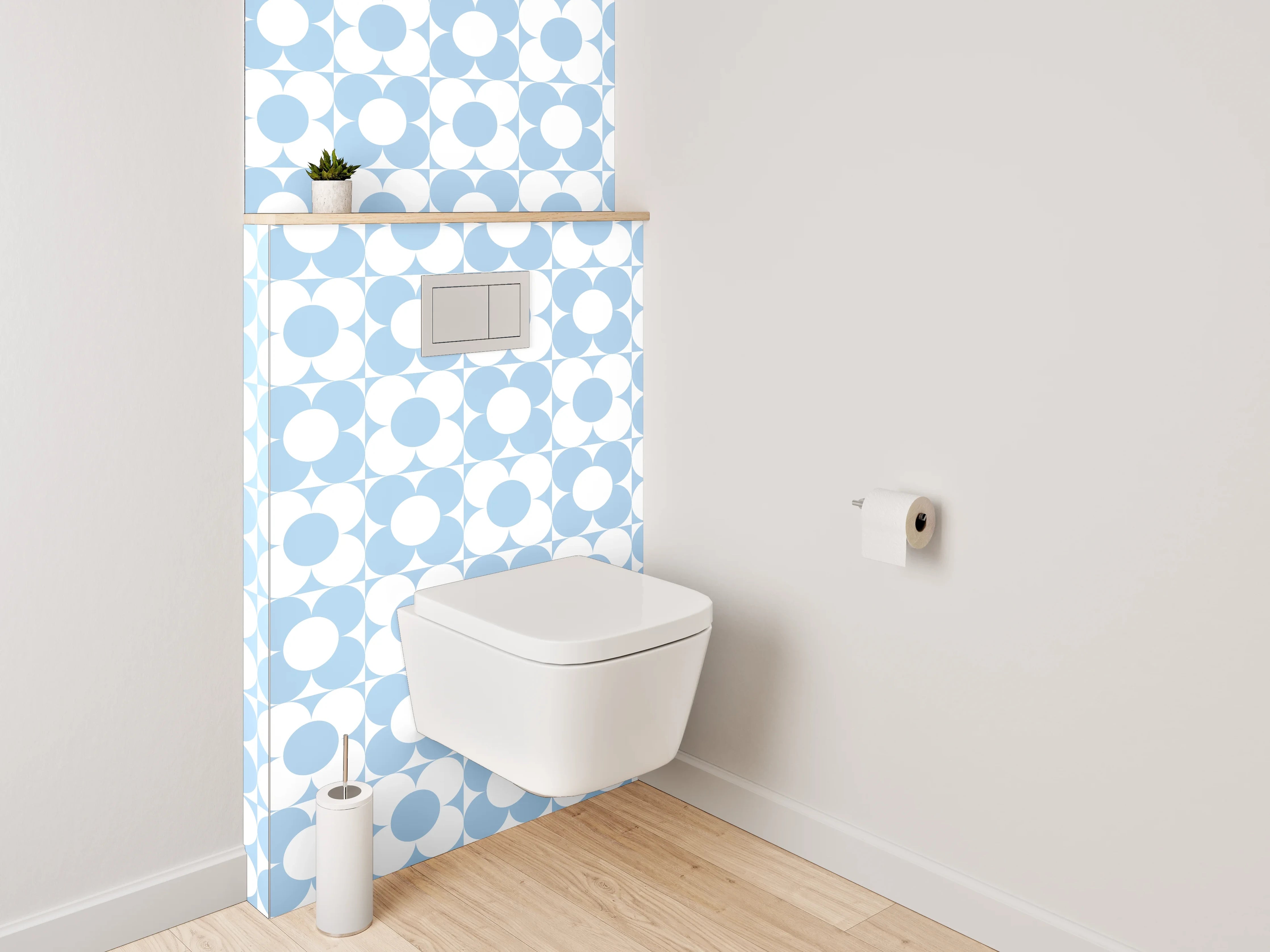 WC-Rückwand - Retro Kreismuster Blau Weiß