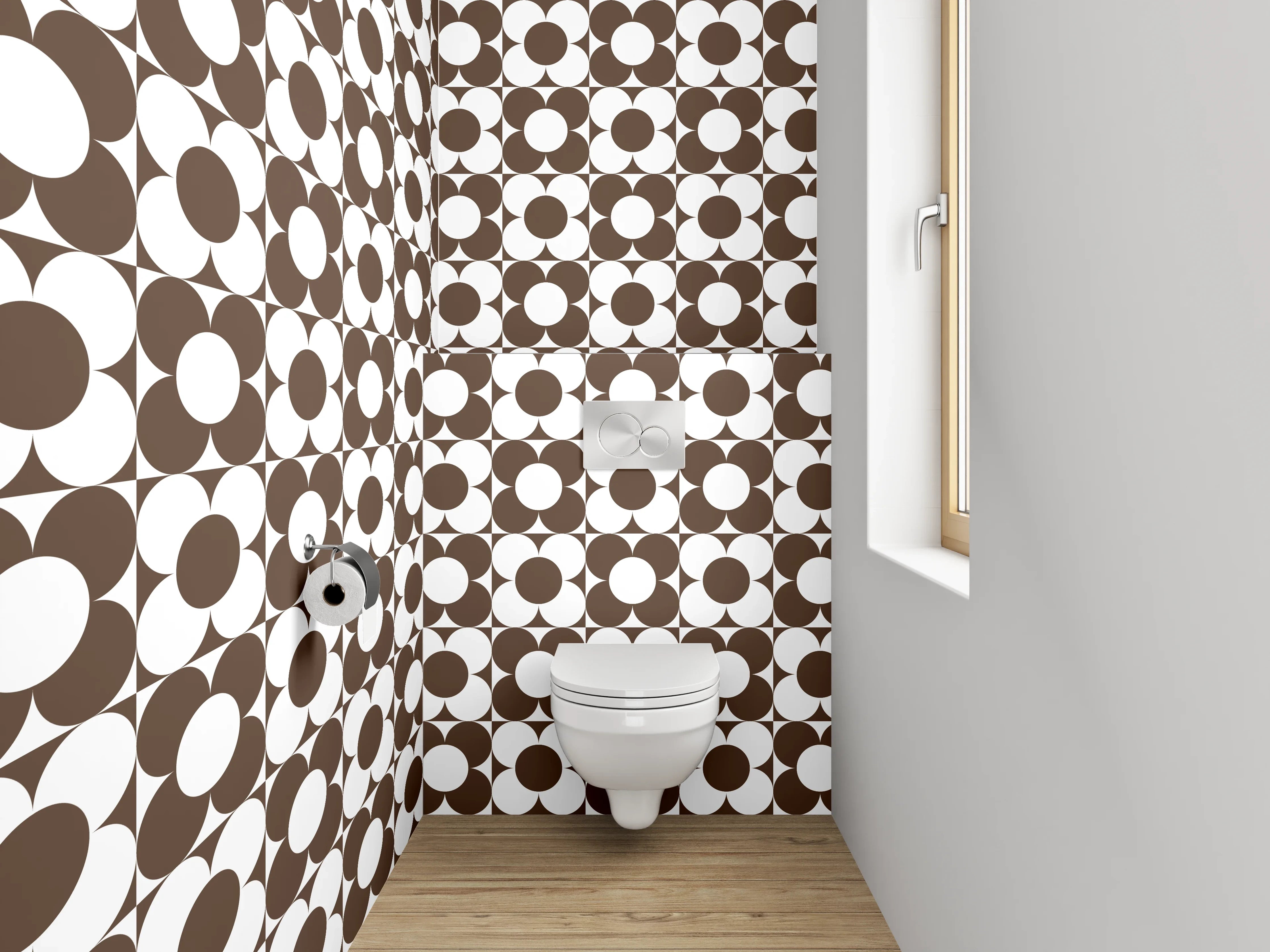 WC-Rückwand - Retro Kreismuster Braun Weiß