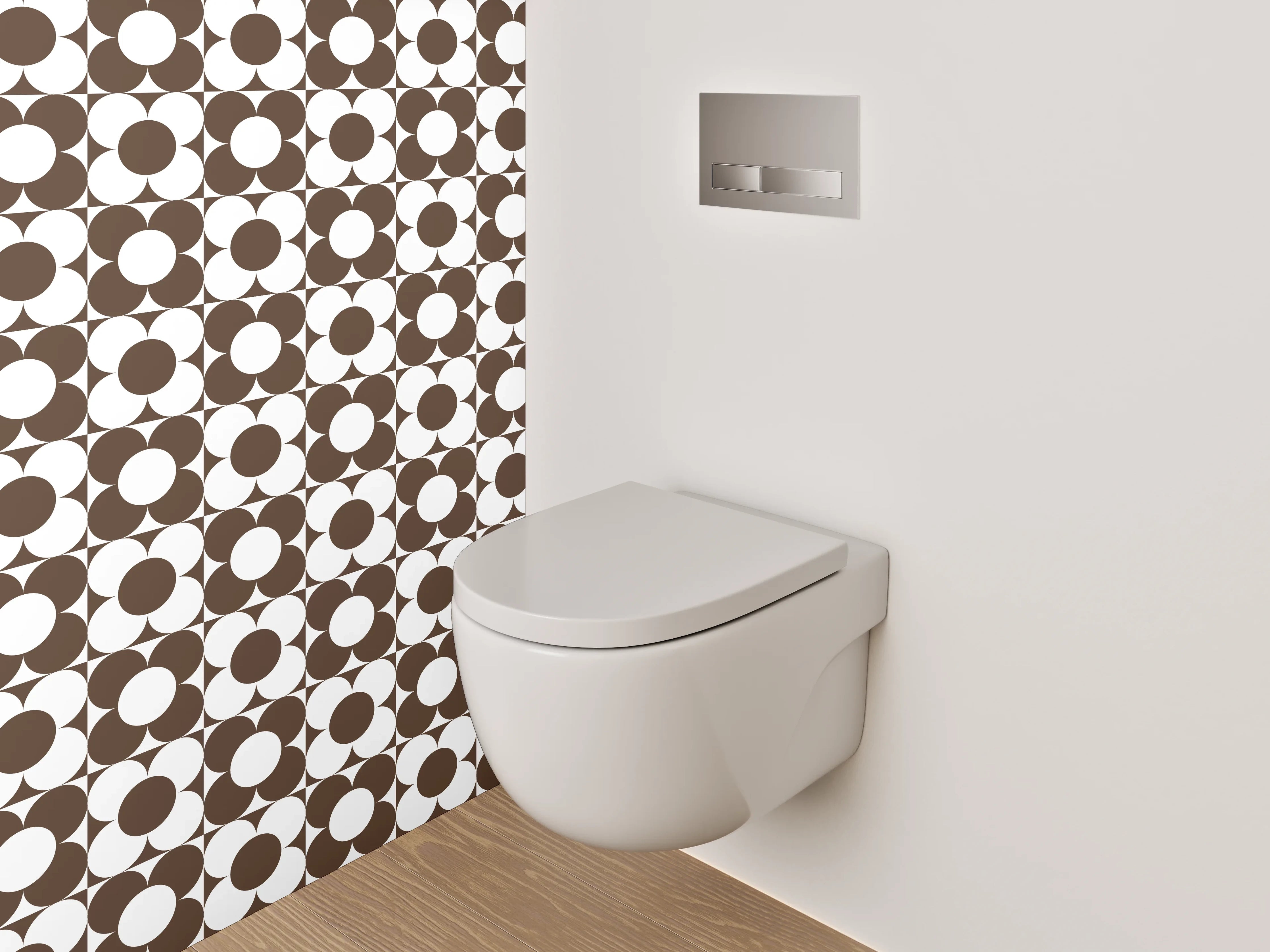 WC-Rückwand - Retro Kreismuster Braun Weiß