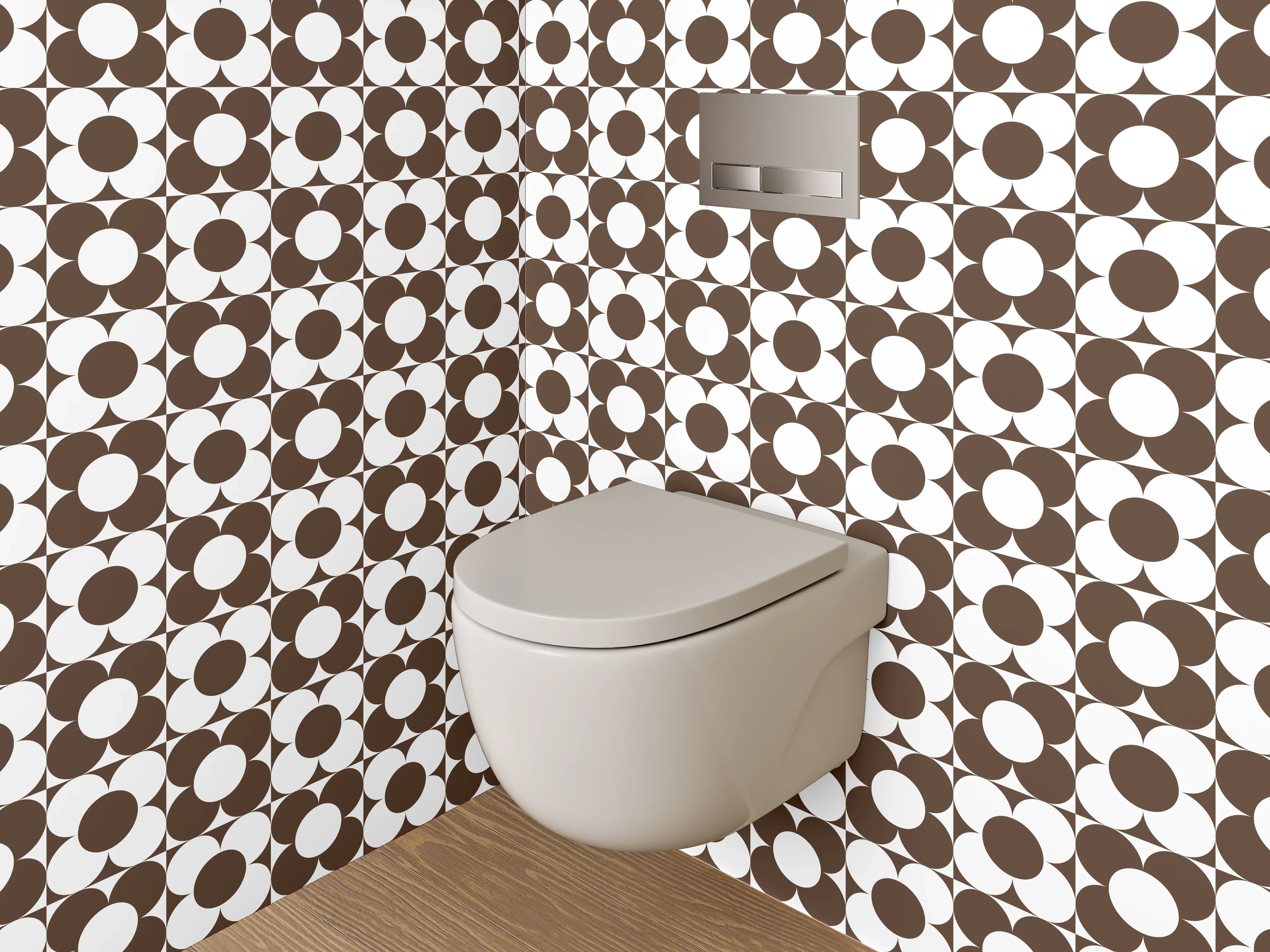 WC-Rückwand - Retro Kreismuster Braun Weiß