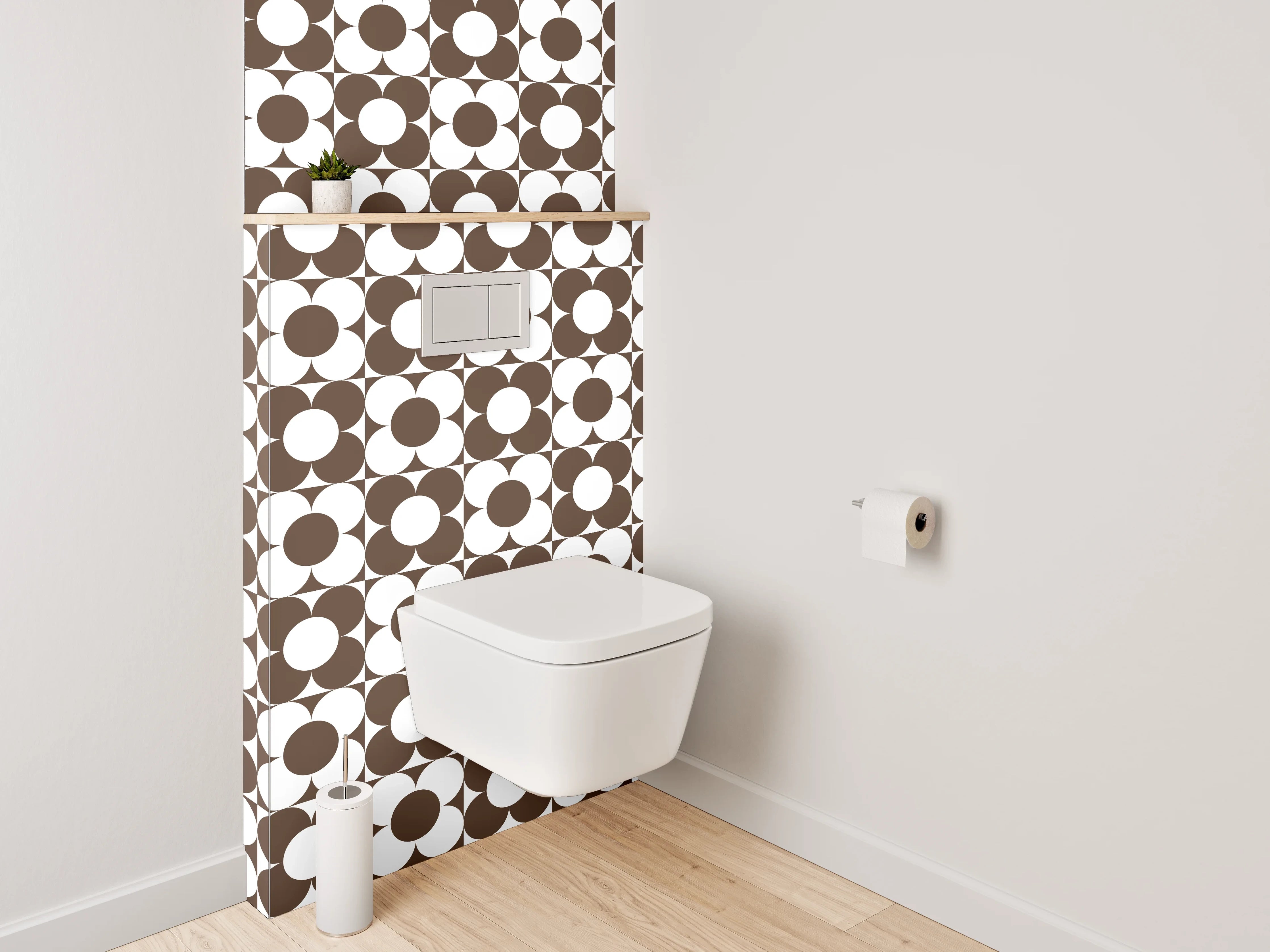 WC-Rückwand - Retro Kreismuster Braun Weiß