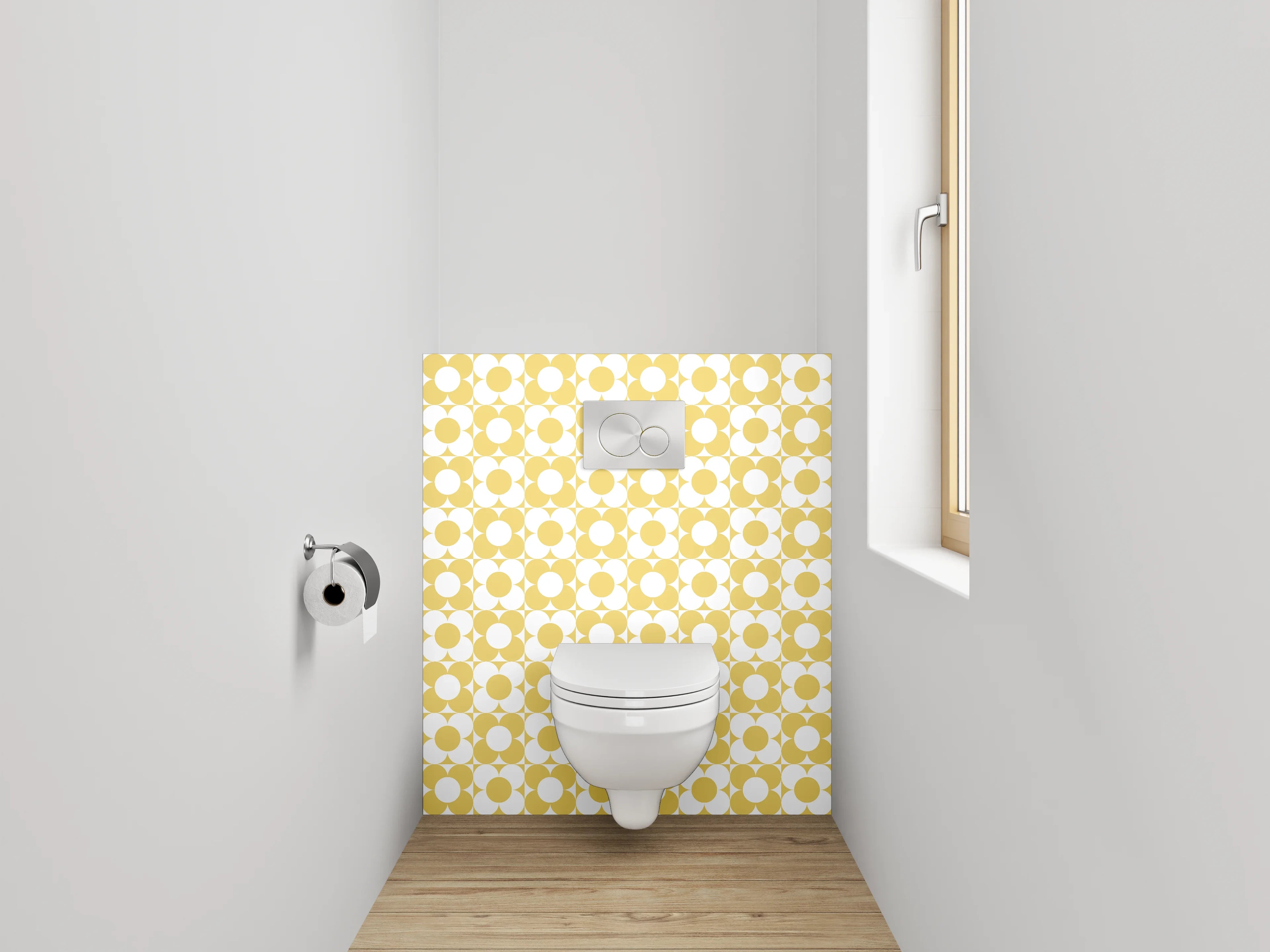 WC-Rückwand - Retro Kreismuster Gelb-Weiß Design