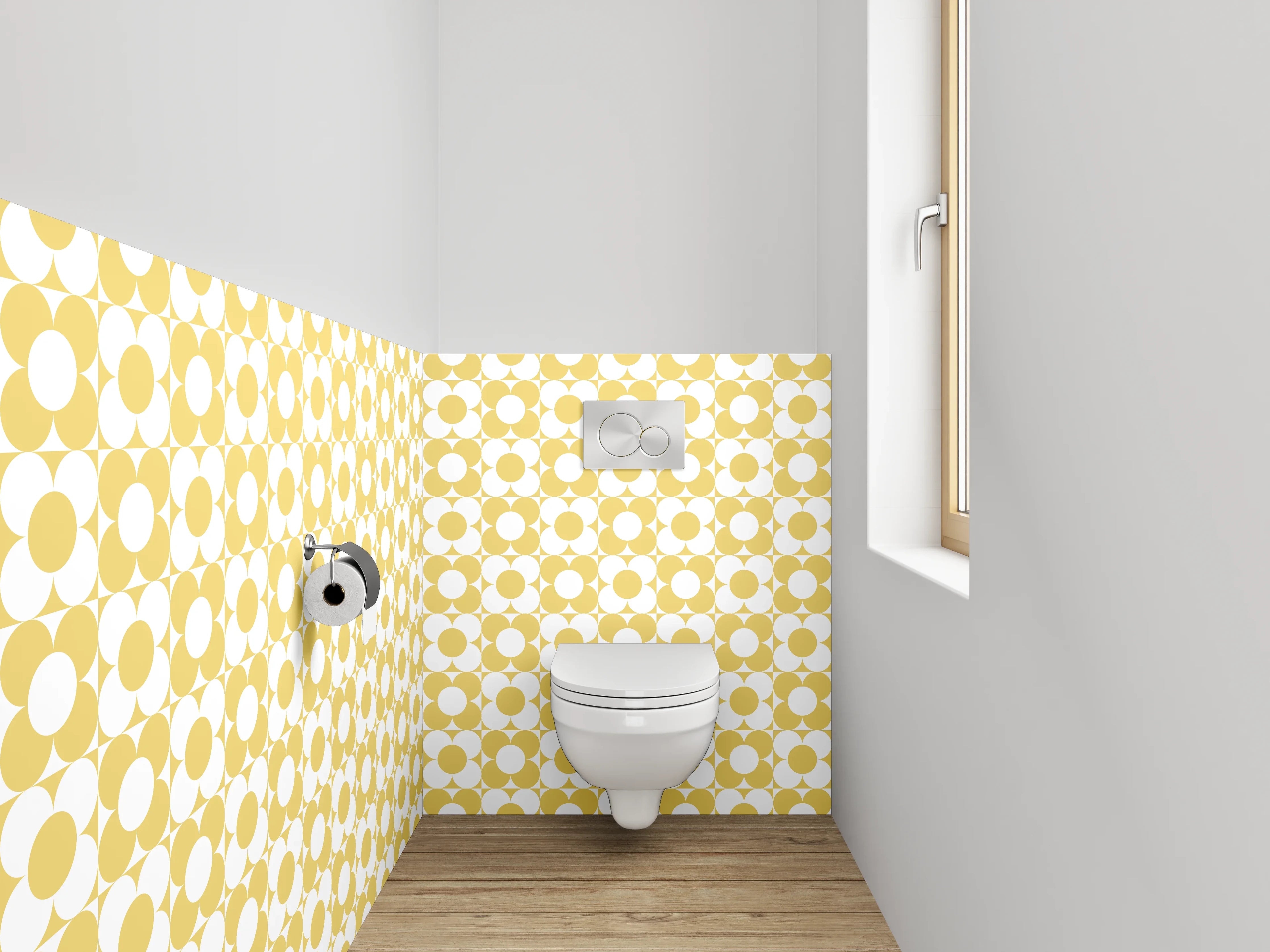 WC-Rückwand - Retro Kreismuster Gelb-Weiß Design