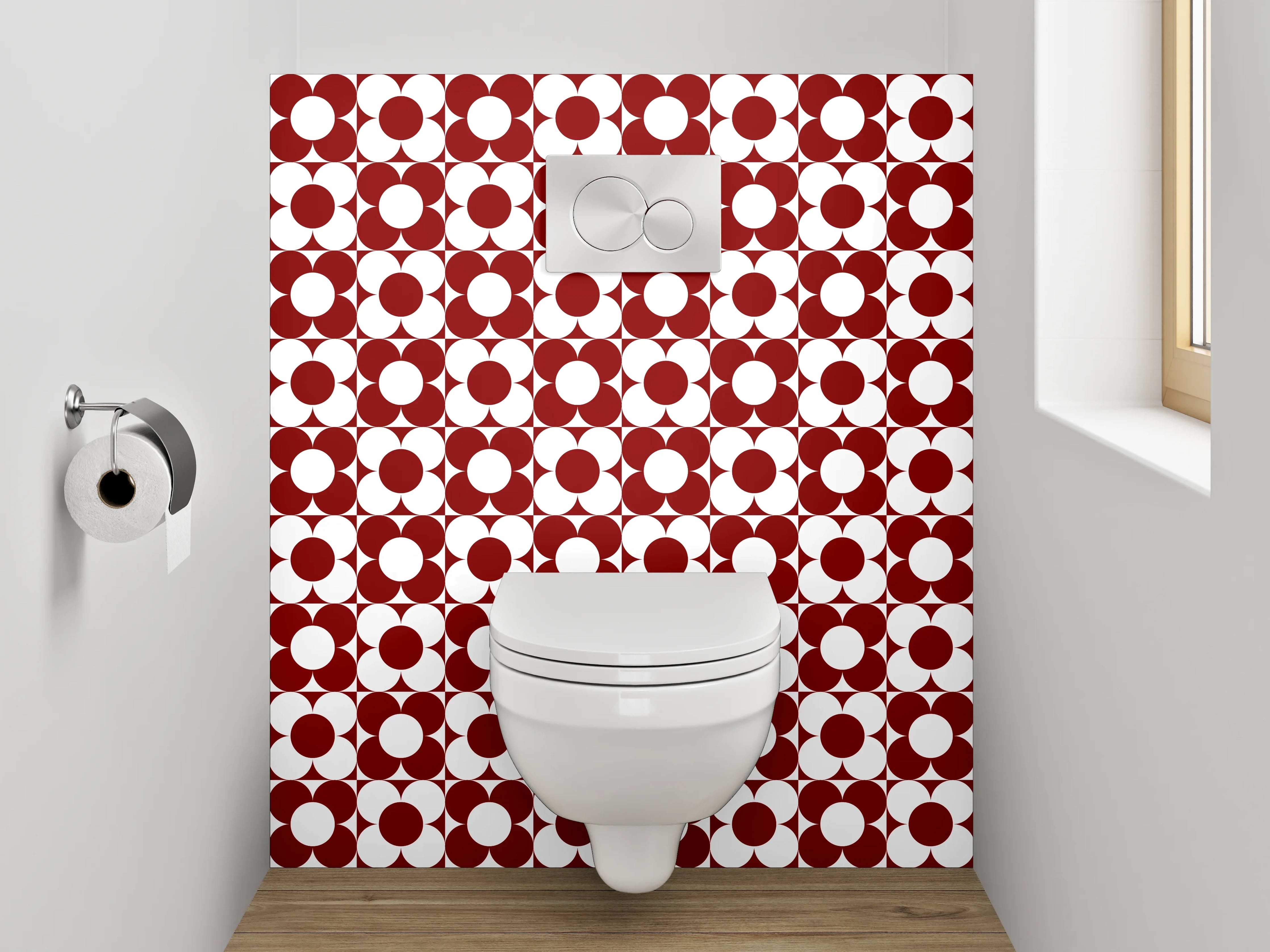 WC-Rückwand - Retro Kreismuster Rot-Weiß