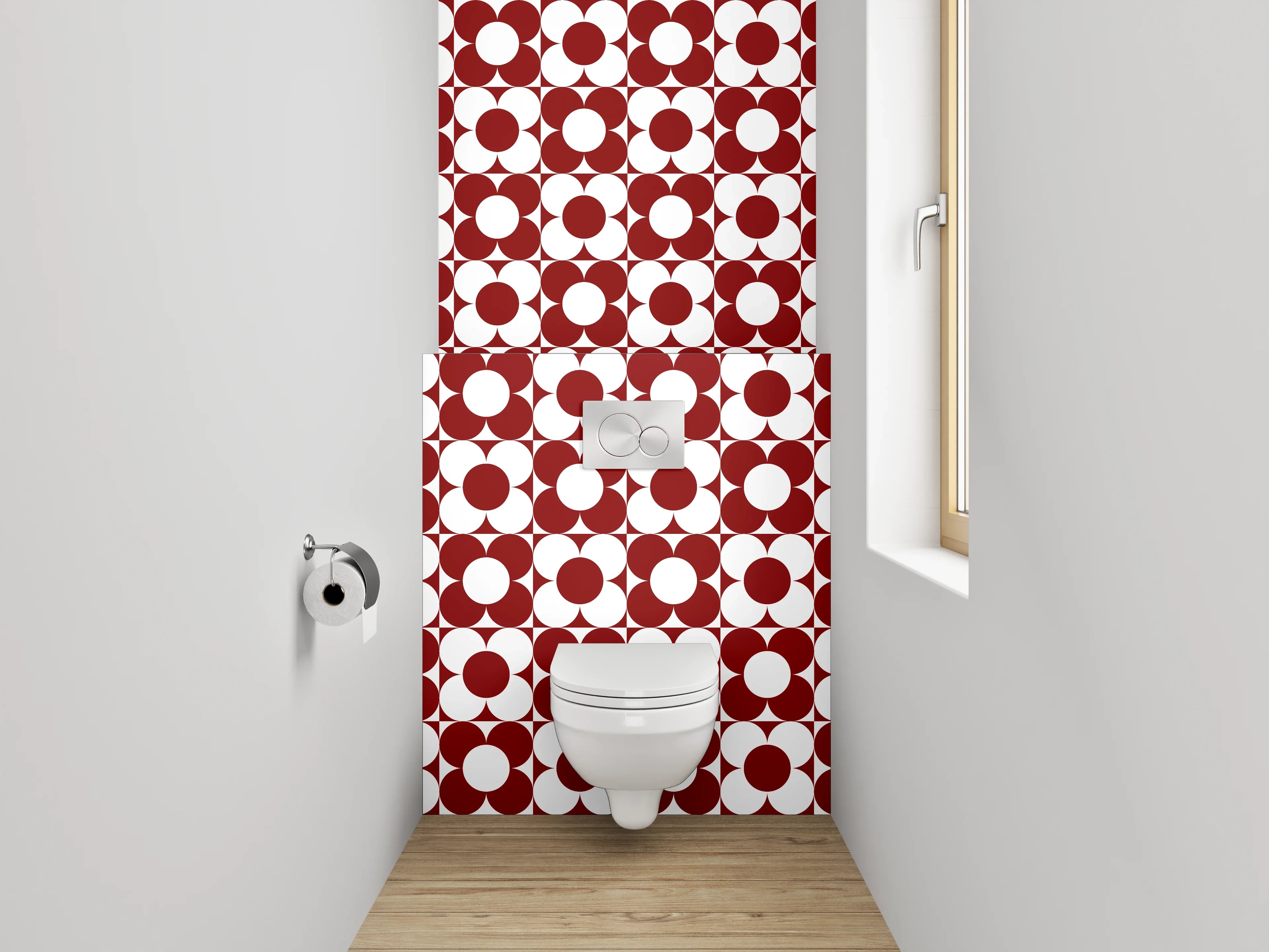 WC-Rückwand - Retro Kreismuster Rot-Weiß