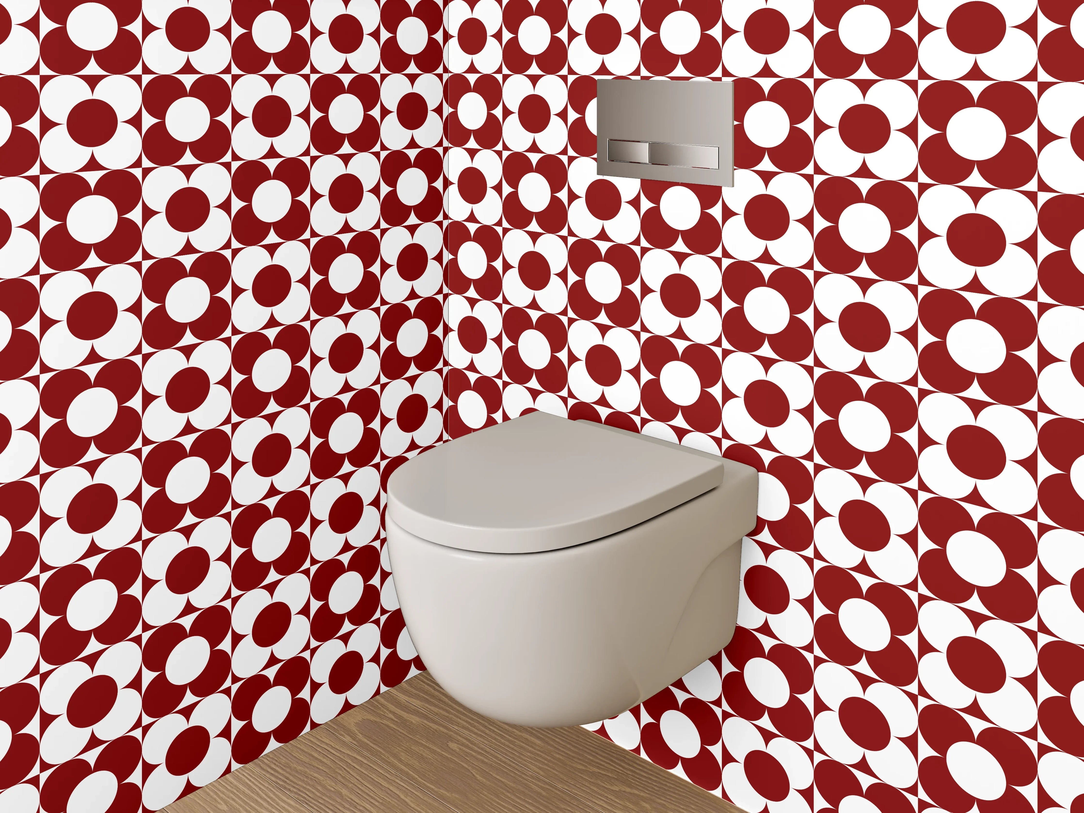 WC-Rückwand - Retro Kreismuster Rot-Weiß