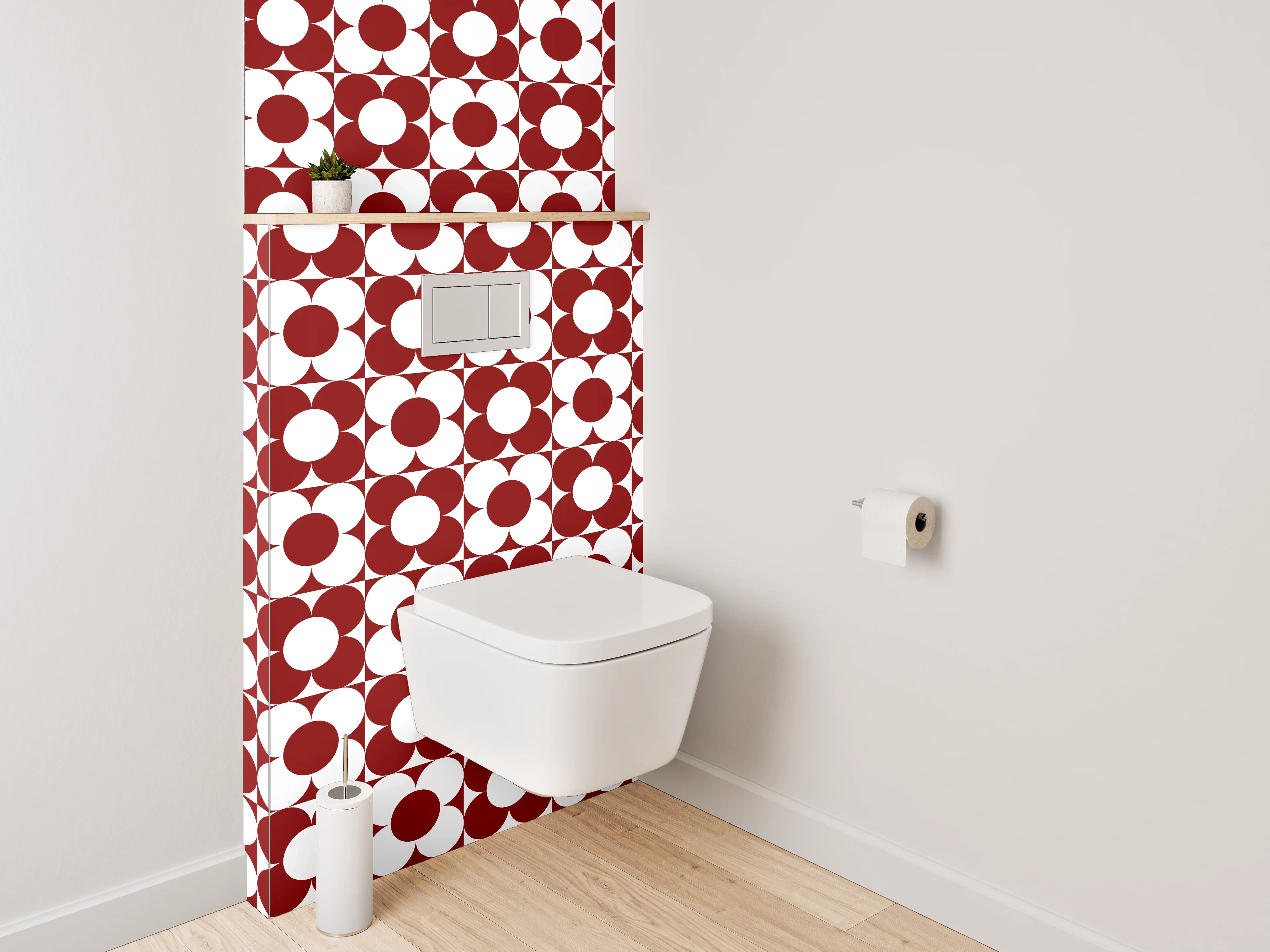 WC-Rückwand - Retro Kreismuster Rot-Weiß