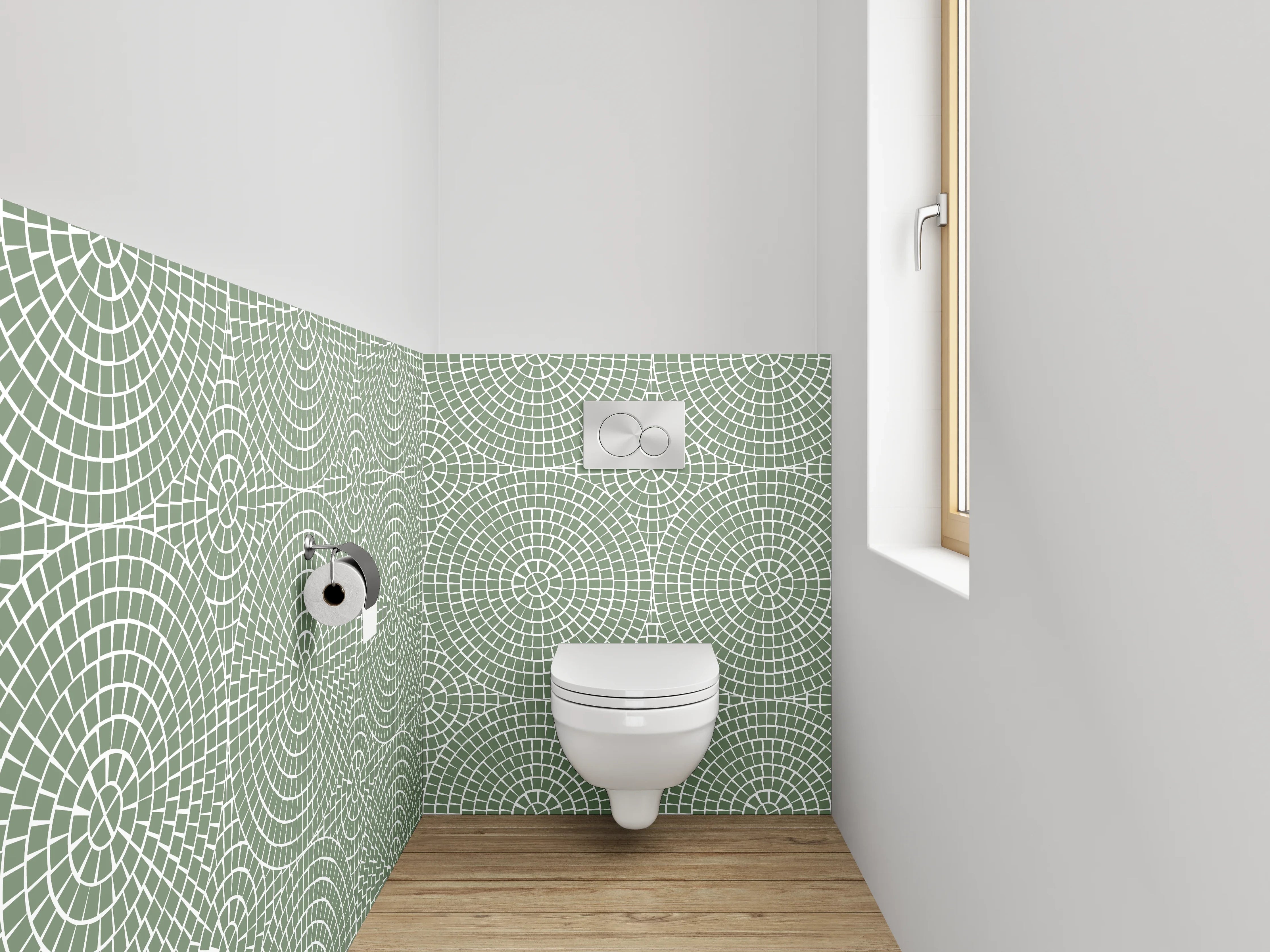 WC-Rückwand - Retro Kreismuster grün weiß