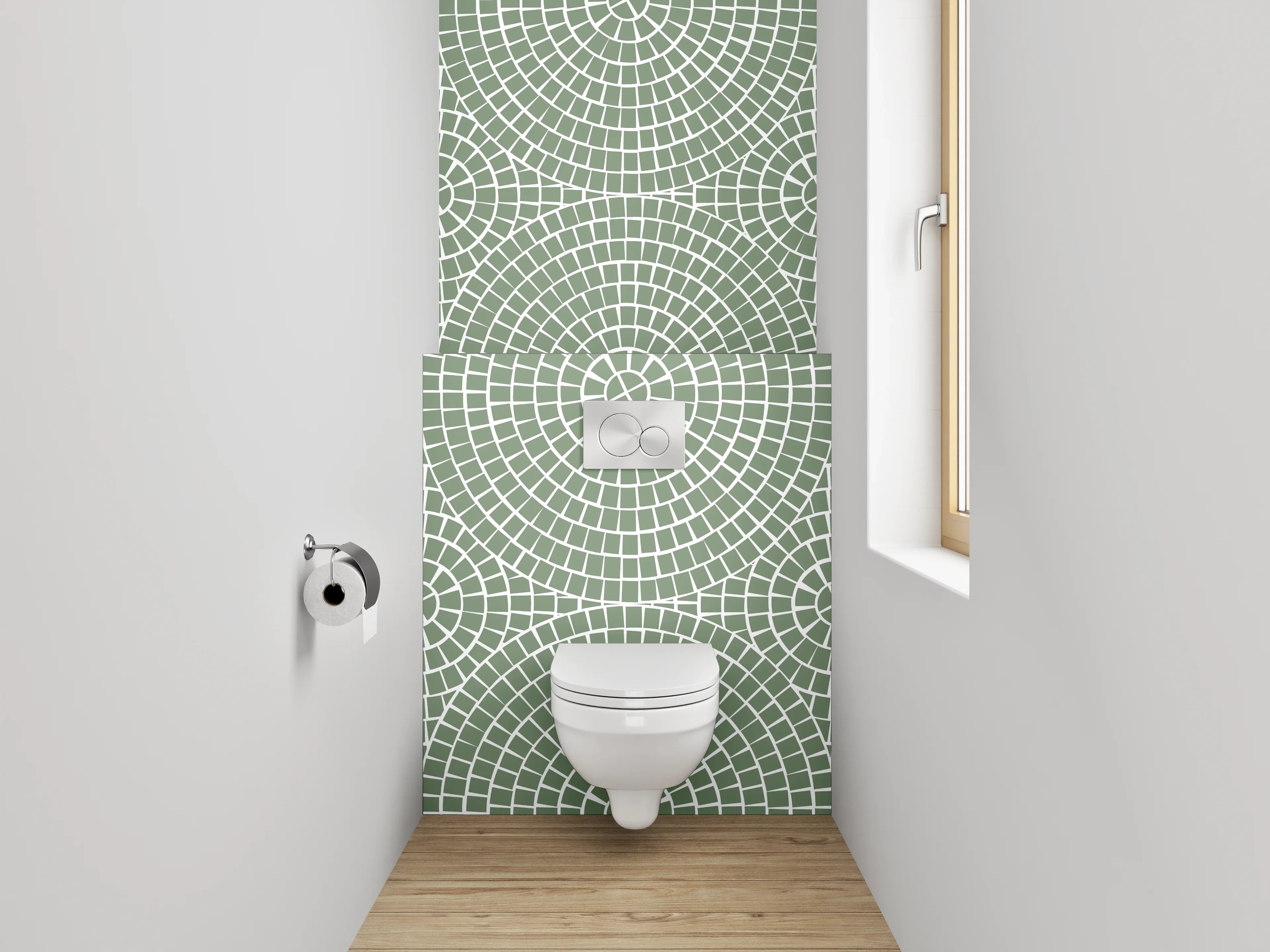 WC-Rückwand - Retro Kreismuster grün weiß